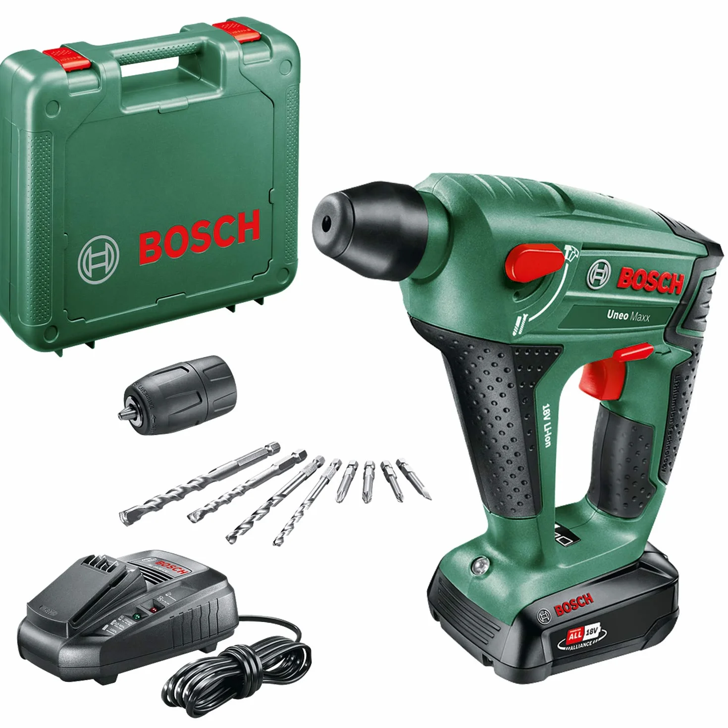 Bosch Martillo perforador a batería Uneo Maxx (1 batería, 2,5 Ah, sistema de 18 voltios, en estuche de transporte)