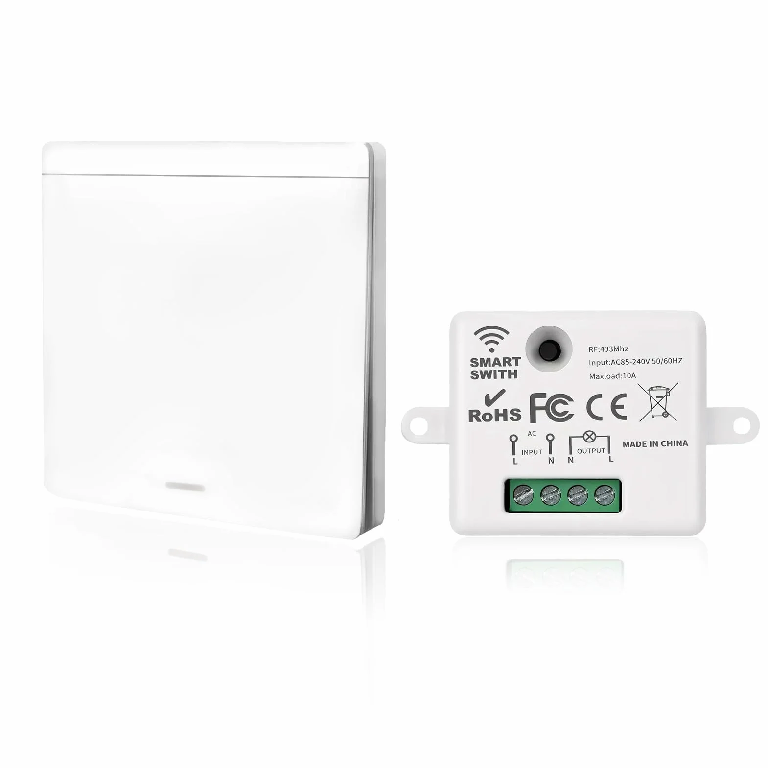 Interruptor de luz Inalámbrico, Interruptor Kit con Transmisor de RF y Controlador del Receptor 10A Fácil Instalación para Lámpara de Hasta 1500W, Control Remoto Alcance de 50M