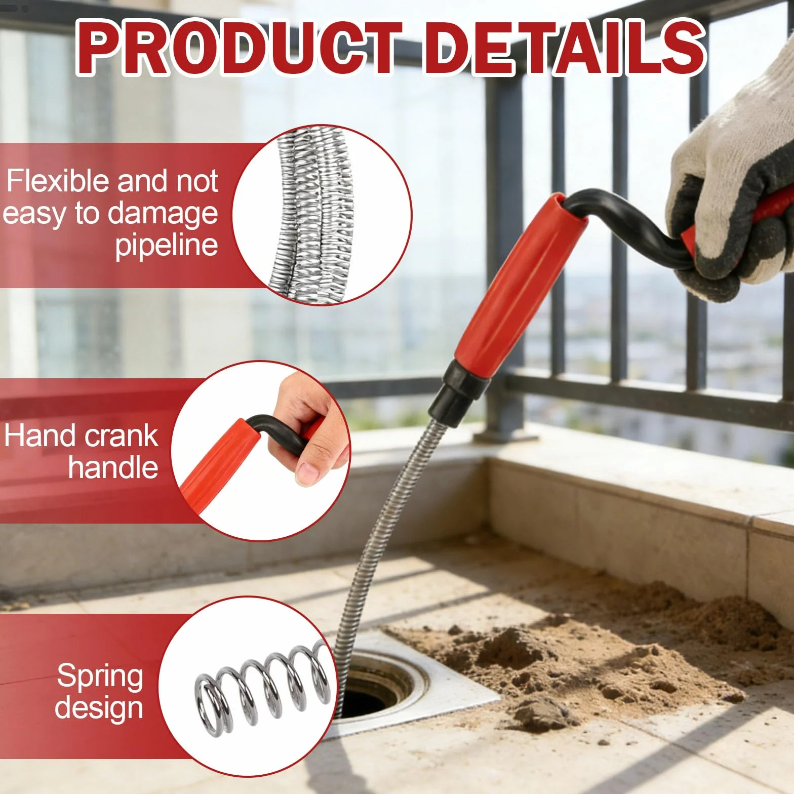 Desatascador de Tuberías 4.2 Metros Desatascador Fregadero Desatascador WC Espiral Manual Ideal
