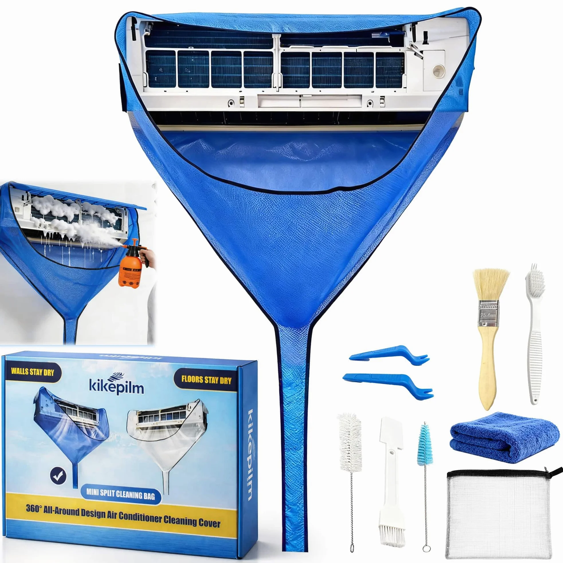 Kit de Limpieza Aire Acondicionado Split, Bolsa de Limpieza para Aire Acondicionado de Pared y Casa, Azul Grande