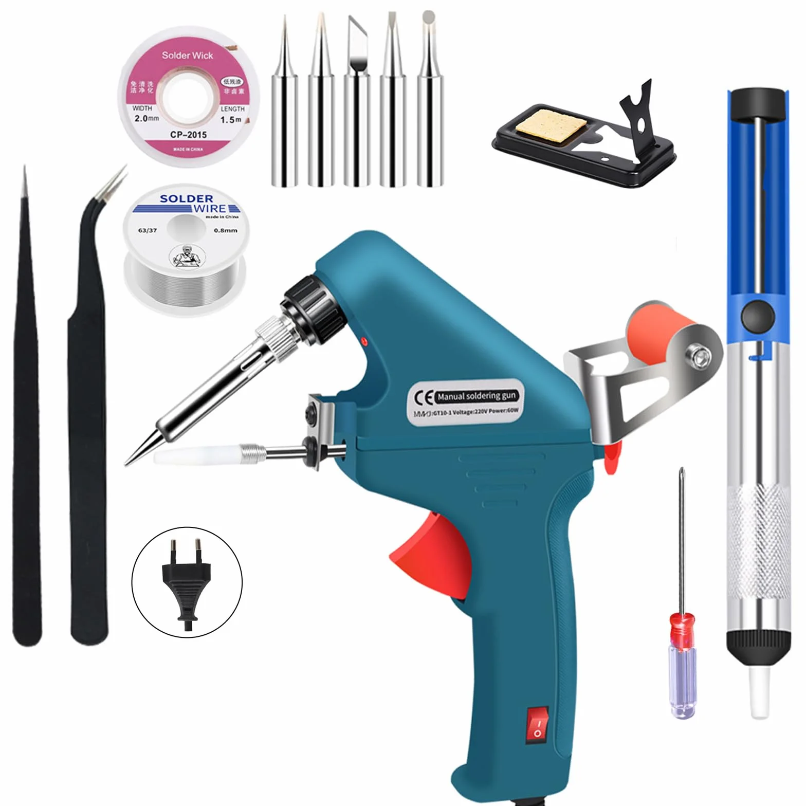 Kit de Soldadores de Estaño 60W, Pistola Manual Estación De Soldador Marco De Estaño Autónomo Funciona Con Una Sola Mano Herramienta De Soldadura para Reparaciones Electrónicas, BRICOLAJE de Joyería
