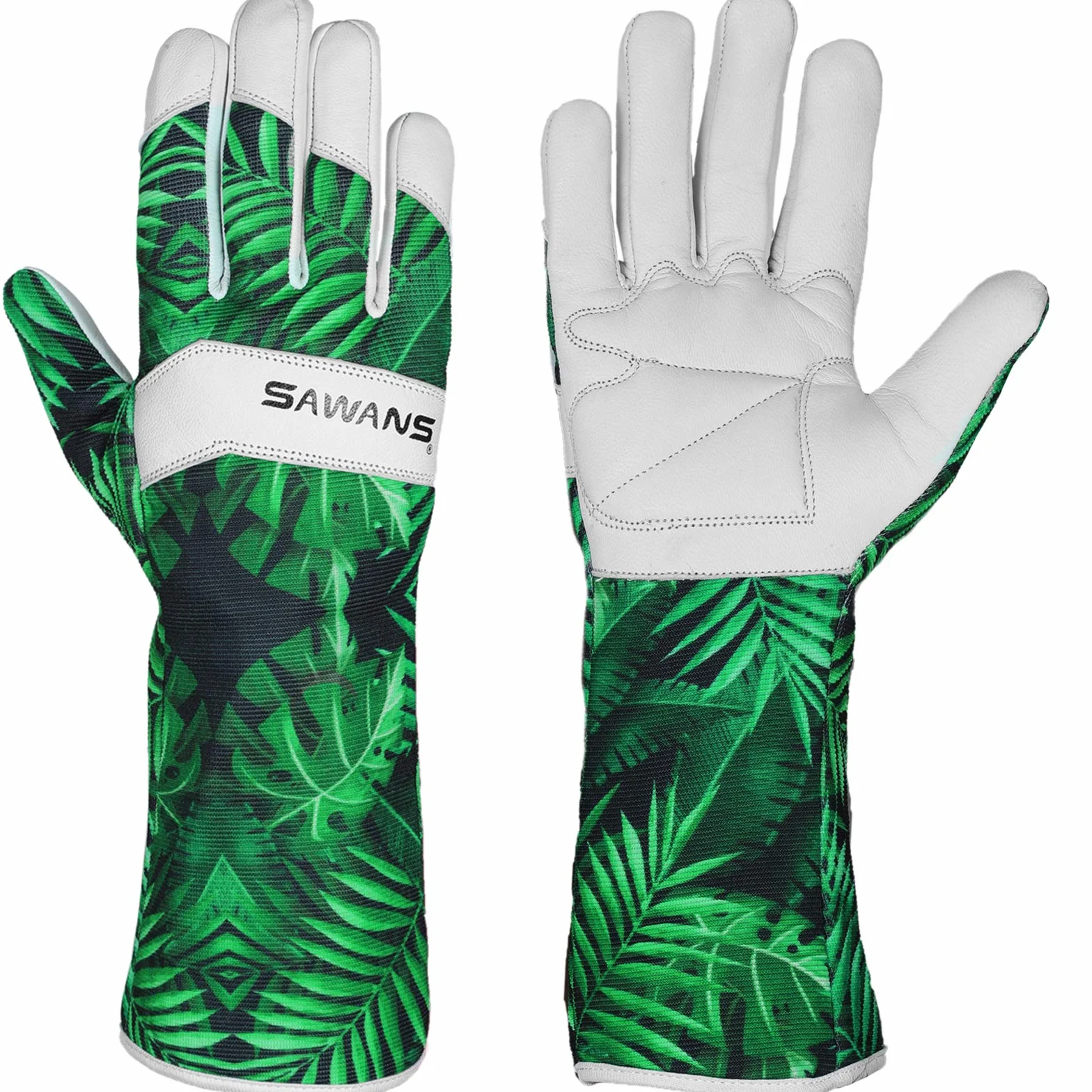 Guantes de Jardinería de Cuero Piel de Cabra Elastano Transpirable a Prueba de Espinas Protección Antebrazo Largo M