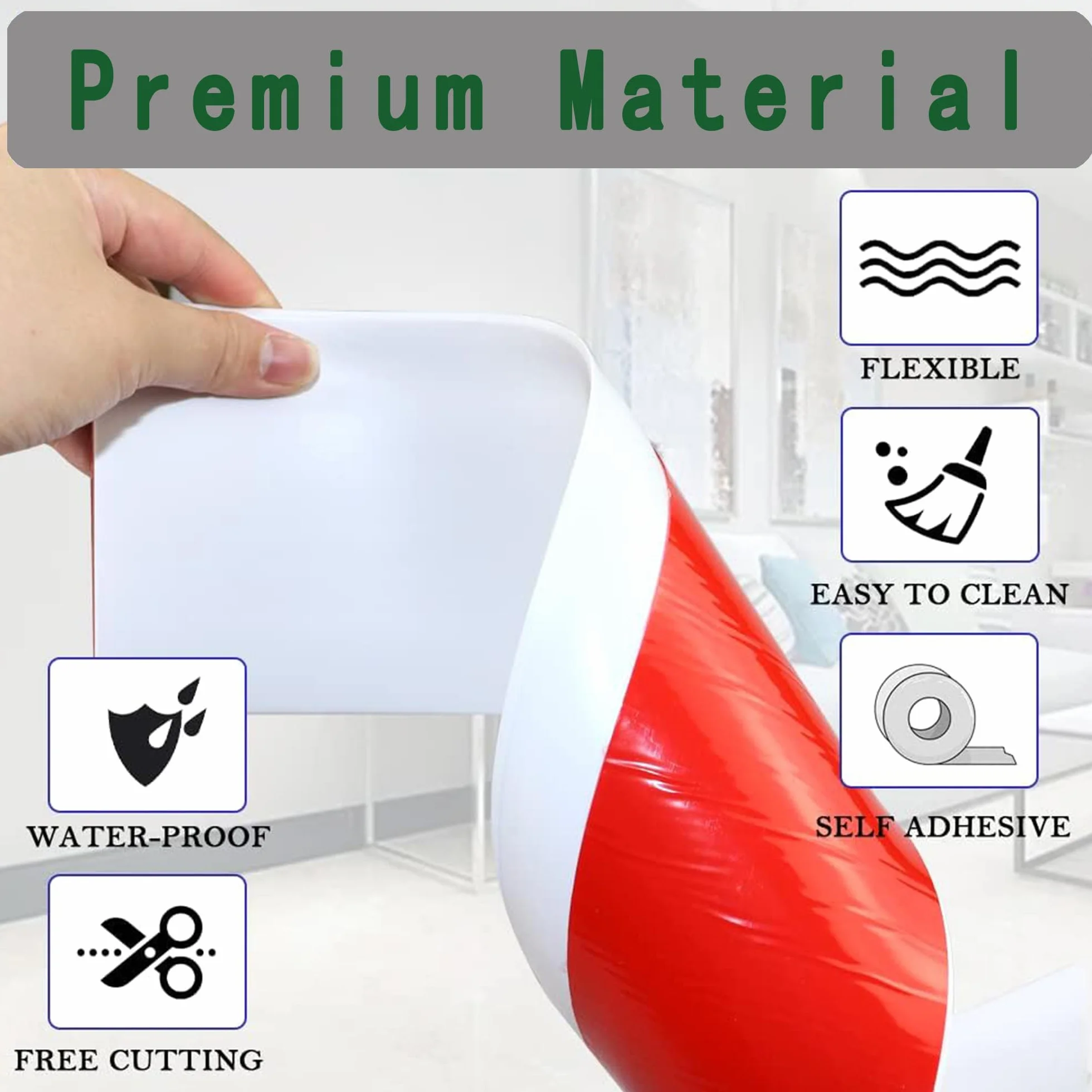 Rodapies Autoadhesivo PVC, 3.5/6/10 M Flexible Rodapie Adhesivo, Zocalos Pared, Rodapie Apto Para Cocina, Sala de Estar y Baño, Ancho 8/10 cm (Blanco, 8cm x 3.5 metros)