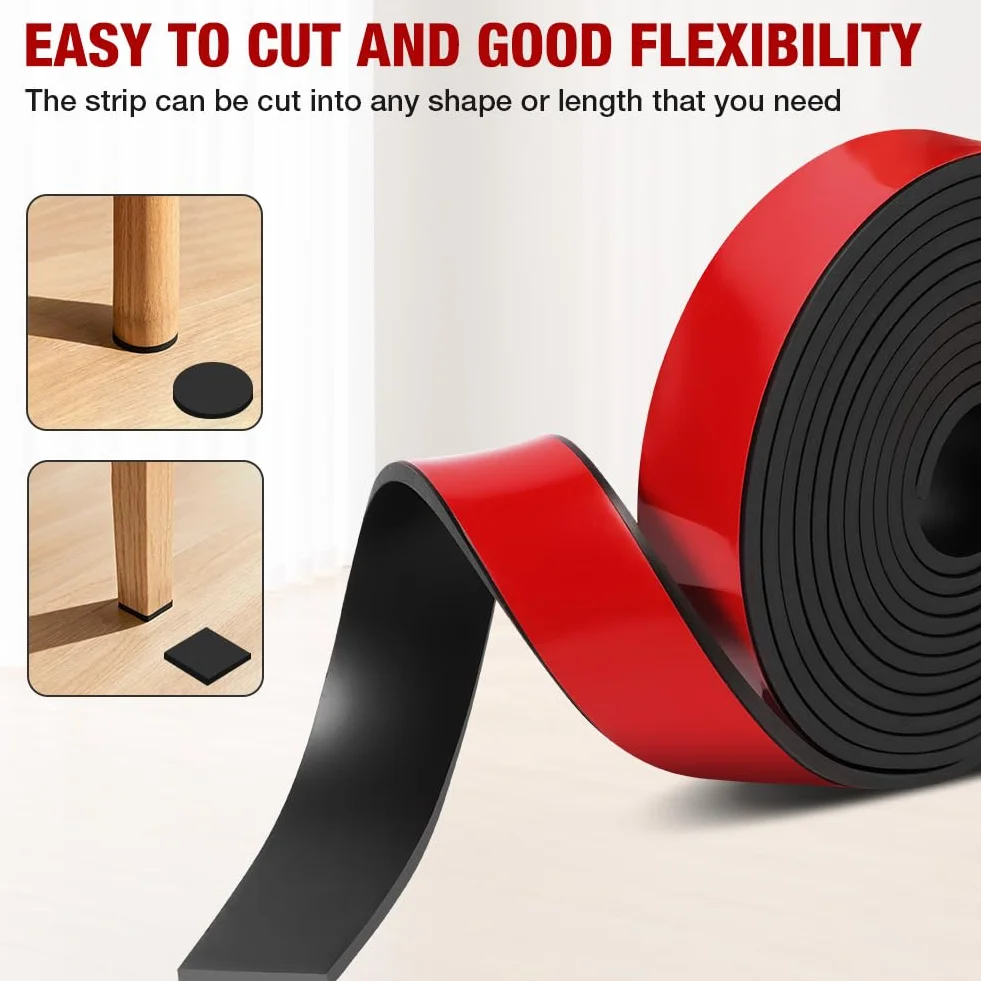 Tira de Goma Flexible Rollo de Caucho 3m×20mm×5mm, Plancha Goma Adhesivo, Neopreno, para Sellos Bricolaje, Protección Pisos, Antivibración