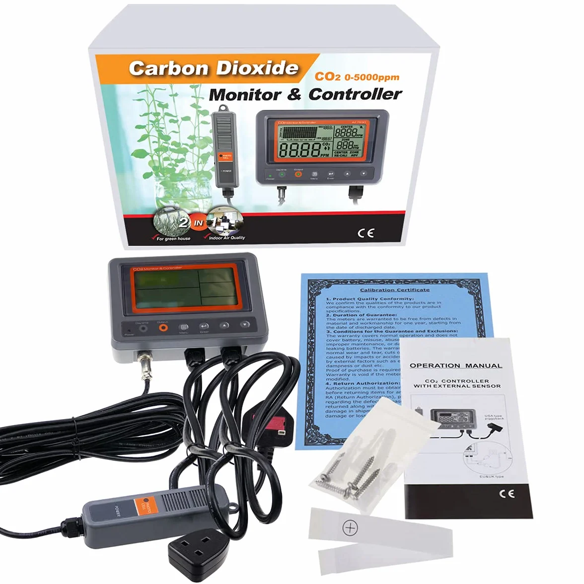 Controlador de CO2 con Sensor NDIR, Monitor de Calidad del Aire y Función de Relé Día/Noche. Ideal para Invernaderos, Grow Rooms, Jardines y Hogar.