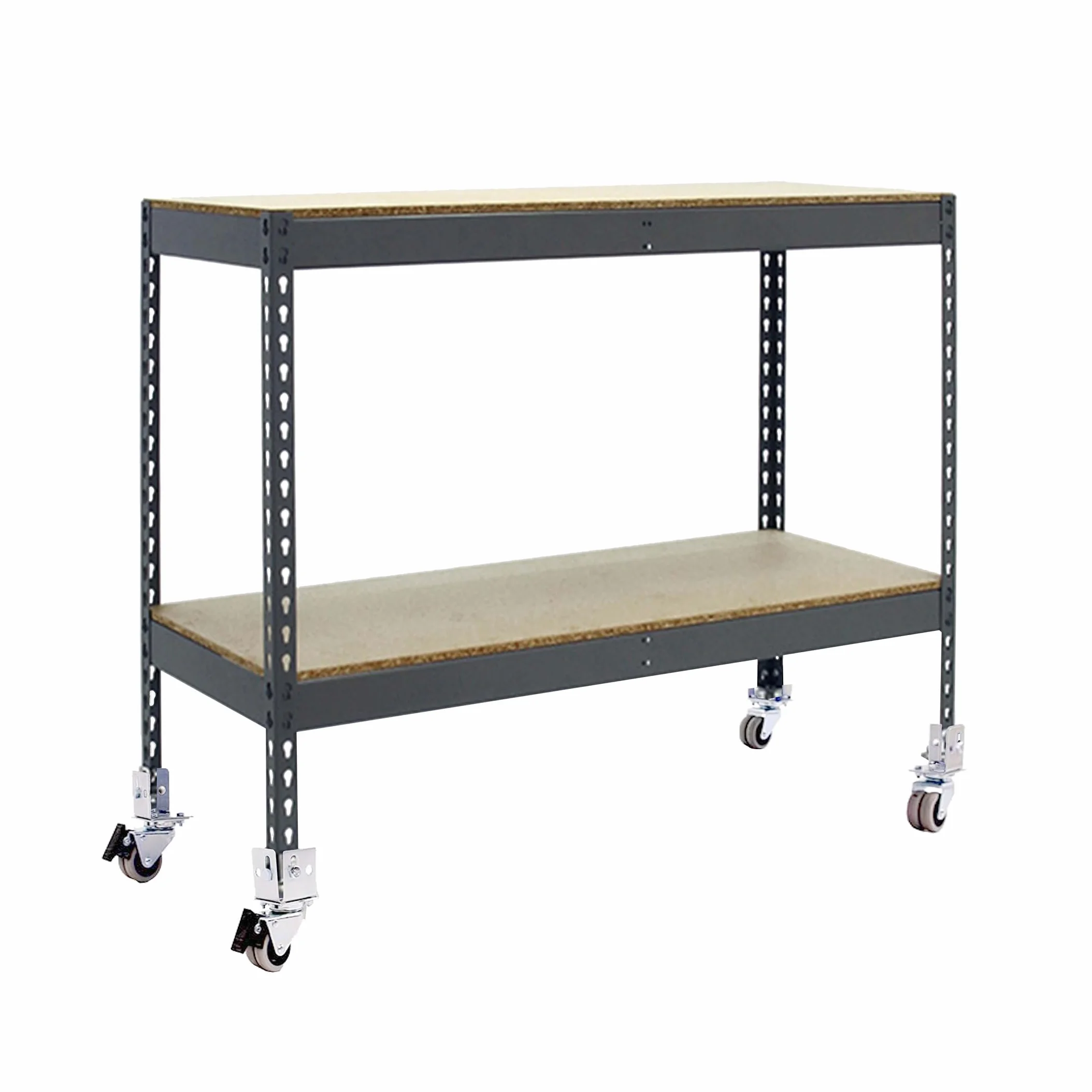 Simon Rack Estanteria Industrial, 975x1200x450 mm, 75 kg de Punto Flexión, 2 Alturas Madera, Estanteria Almacenaje, Inlcuye Ruedas, Gris/Madera - SimonTaller