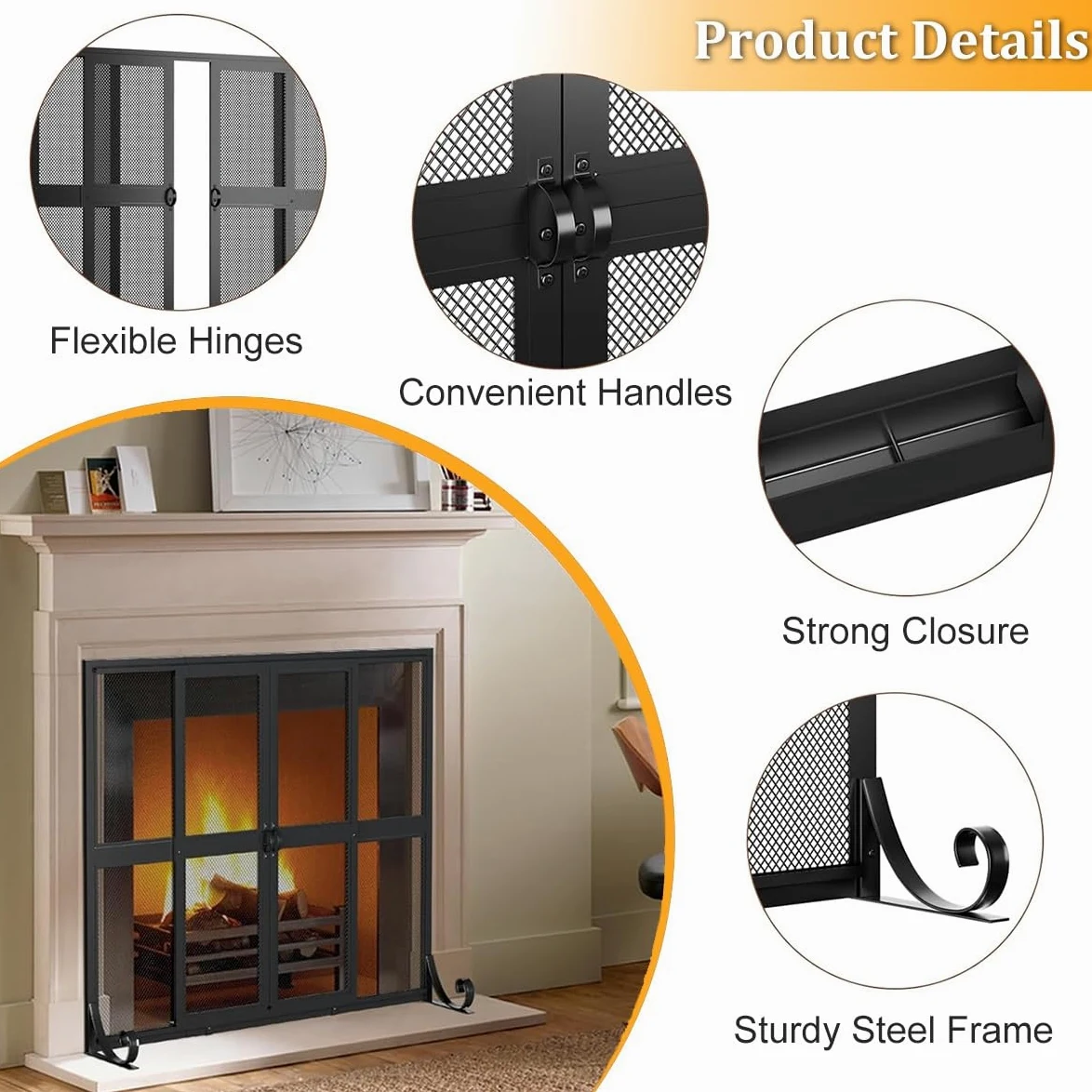 Salvachispas Chimenea con Puertas Correderas De Hierro Forjado Artesanal - Protector Chimenea para Leña. Seguridad para Niños Y Mascotas En El Salón Y Hogar
