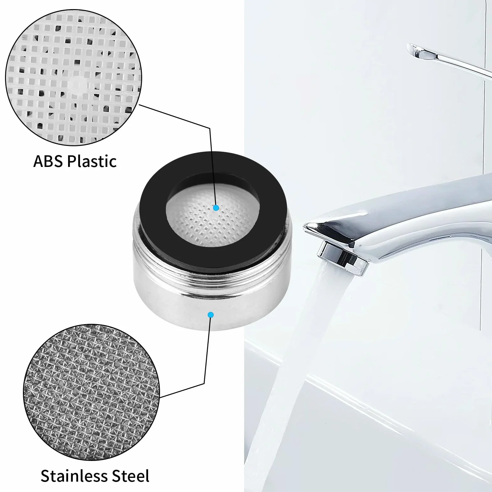3 piezas de agua hansip – Aireador M24 – colador de grifo – Boquilla mezcladora con filtro de acero inoxidable incluye rosca exterior metálica con junta (rosca exterior de 24 mm)