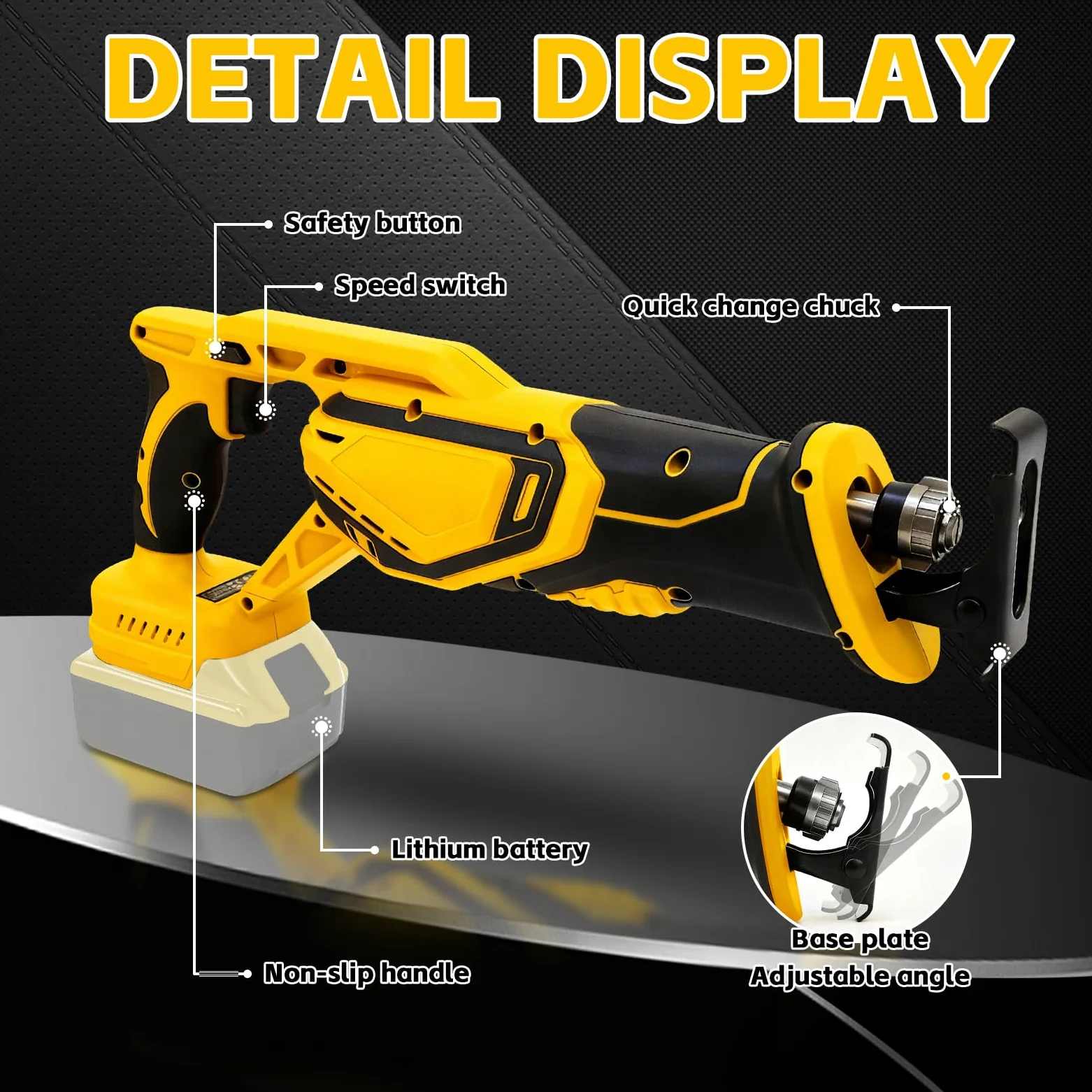Sierra de sable inalámbrica compatible con batería Dewalt de 20 V | Para trabajos de sierra con madera/acero con 4 hojas de sierra sable, gafas y guantes (sin batería/sin cargador)