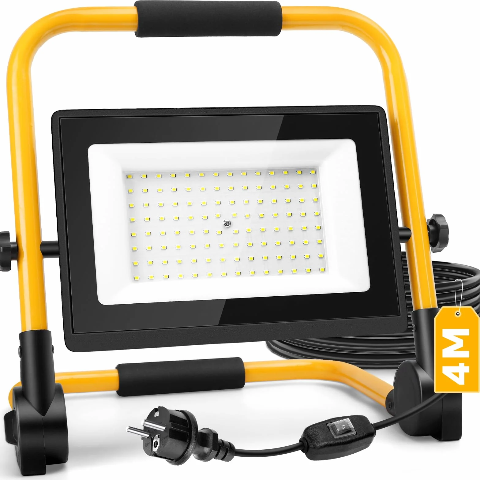 Aigostar Foco de Trabajo LED 100W con Cable de 4M，Foco LED Portáti Enchufes Con Interruptor Estanco，IP65 Impermeable，Soporte plegable，Uso en Interior y Exterior，para Obra， Taller，6500K