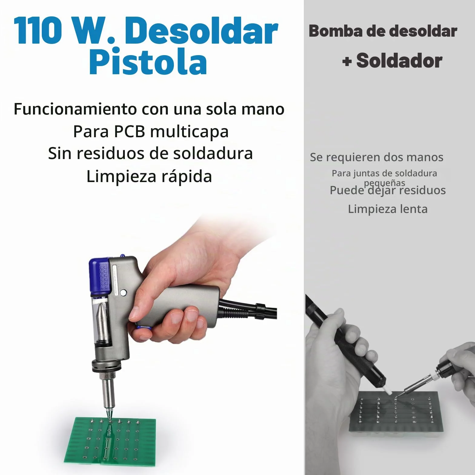 WEP 948D-I 110W Estacion de desoldadura de alta potencia con 4 boquillas de desoldado, control de temperatura con 3 canales preconfigurados, pantalla inclinable, a prueba de ESD(EU)