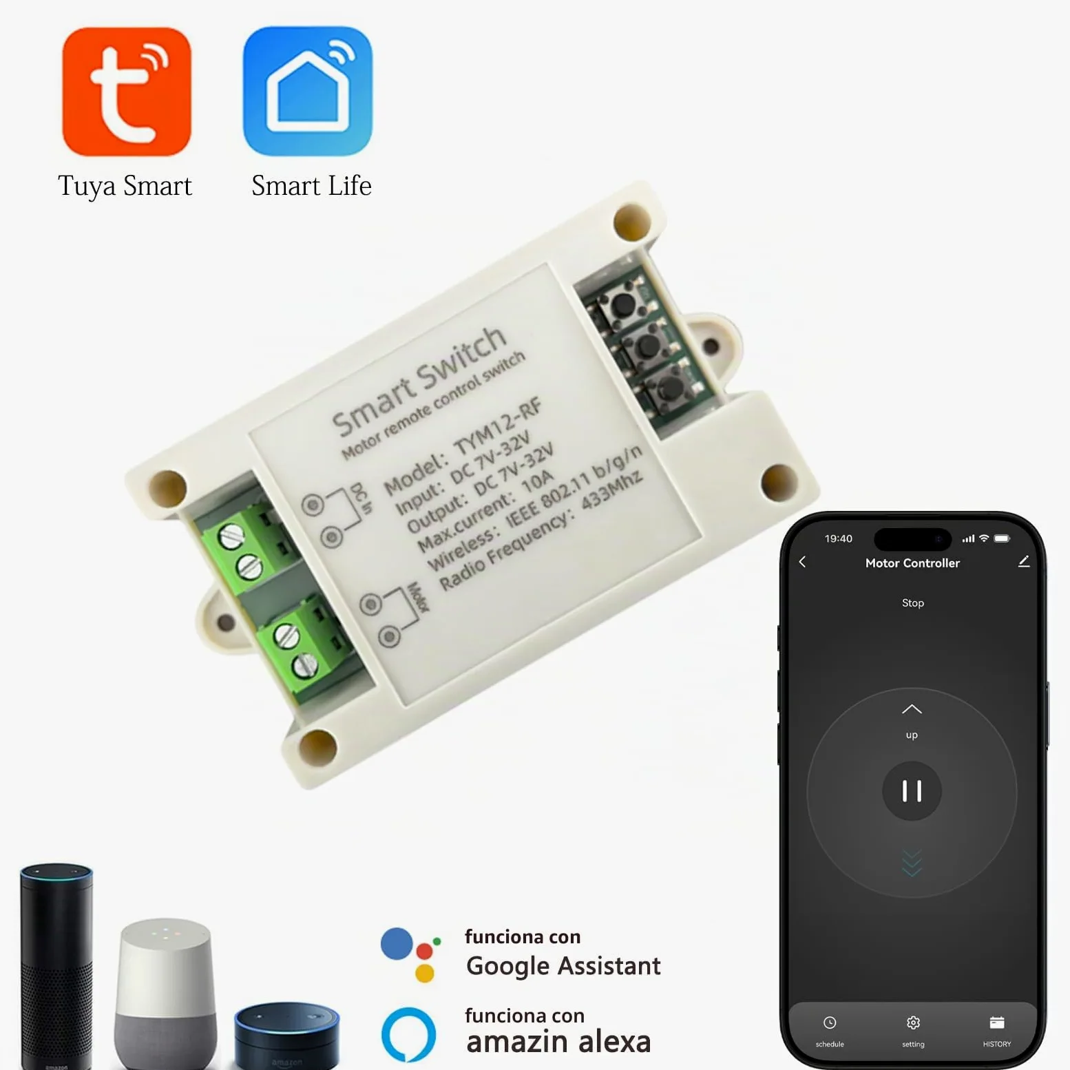 Controlador de motor de CC inalámbrico inteligente de avance y retroceso, adecuado para el control remoto de la Tuya Smart App actuador lineal de DC 7 V a 32 V y válvula solenoide