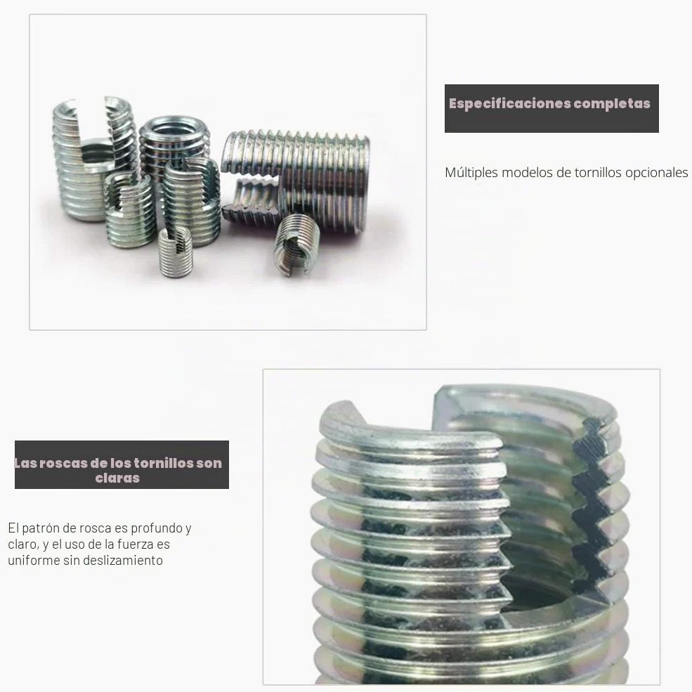 60 Piezas Insertos Roscados M3 M4 M5 M6 M8 M10 M12,Tornillo Inserto Ranurados Inserciones de Rosca Autorroscantes, Herramientas de Reparación de Roscas