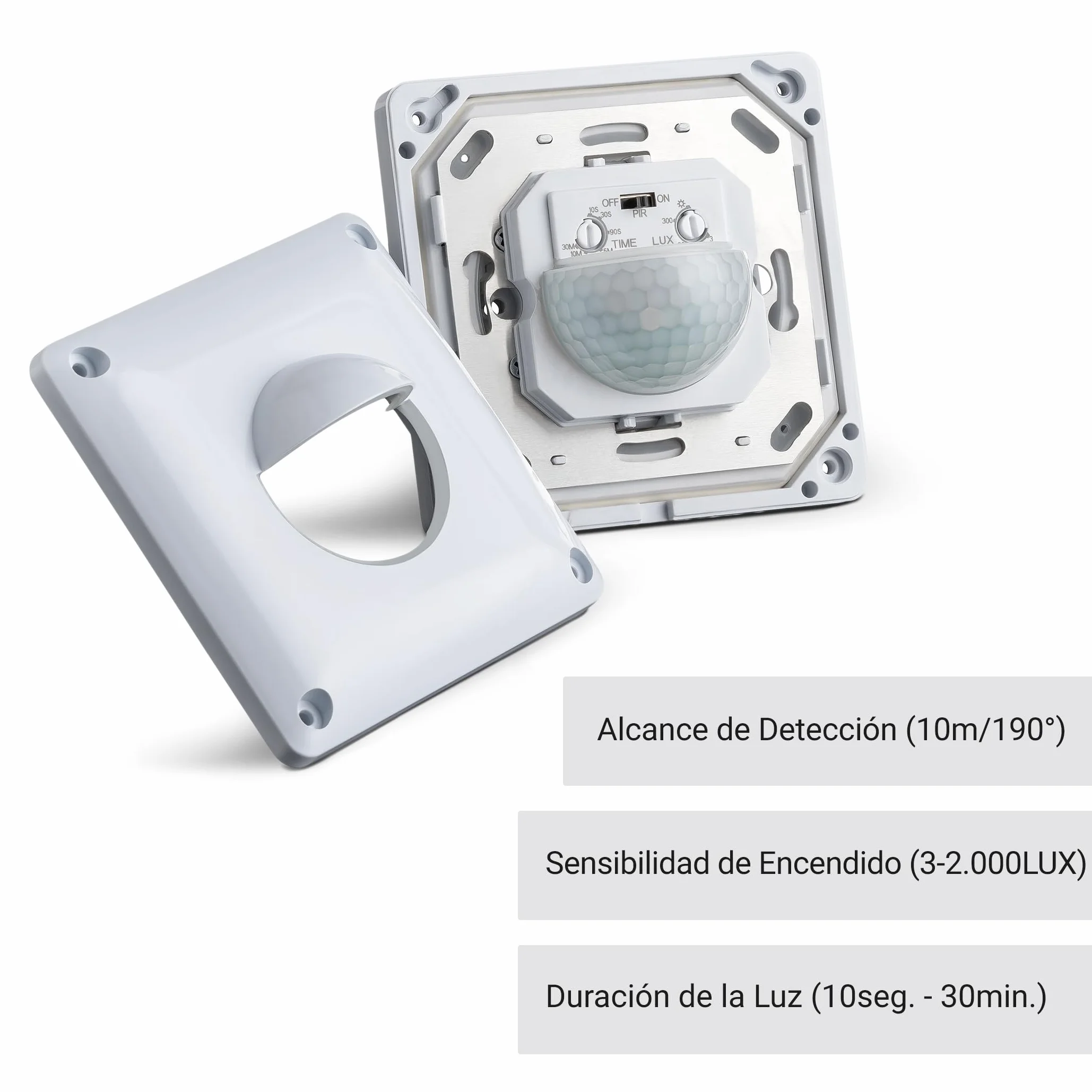 SEBSON Detector de Movimiento Exterior IP65, Sensor Infrarrojos, Alcance 10m 190°, Montaje Empotrado 53x53x23mm