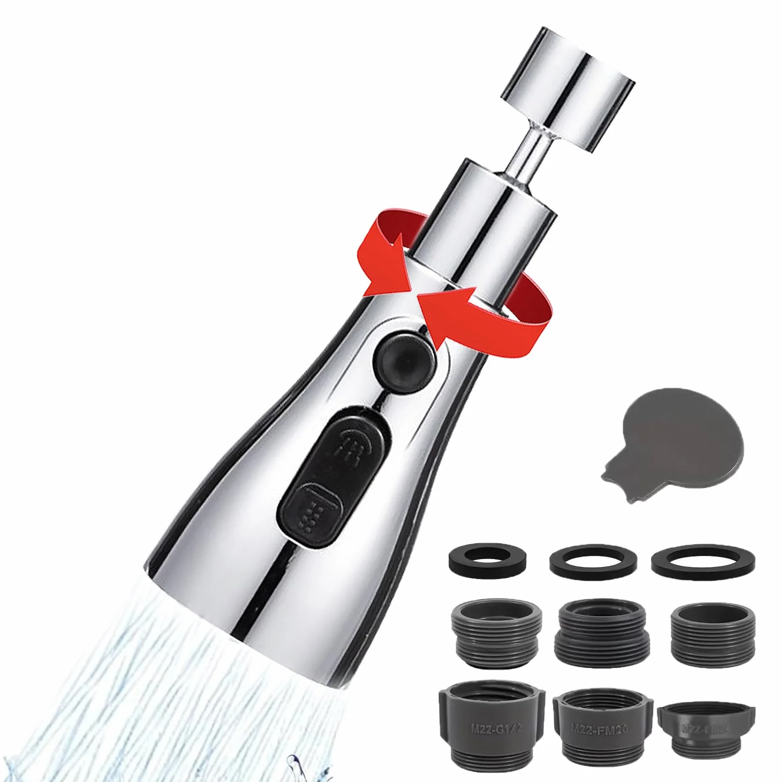Aireador grifo cocina 360° giratorio filtro 3 modos antisalpicaduras atomizador