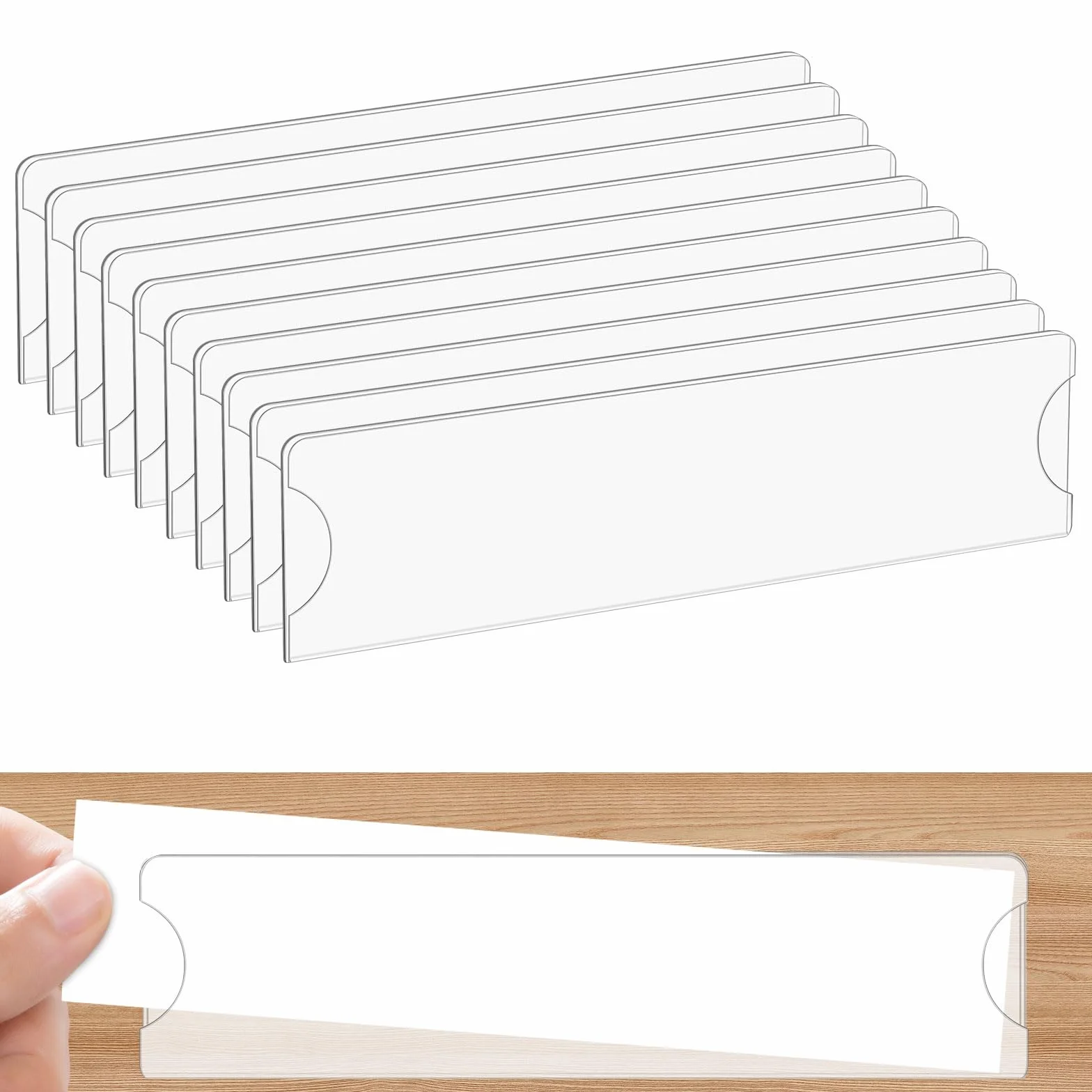 Paquete de 10 soportes acrílicos para placa de identificación para puerta y pared, 5 x 20,3 cm, letrero transparente para puerta de oficina con cinta adhesiva para el hogar, negocios