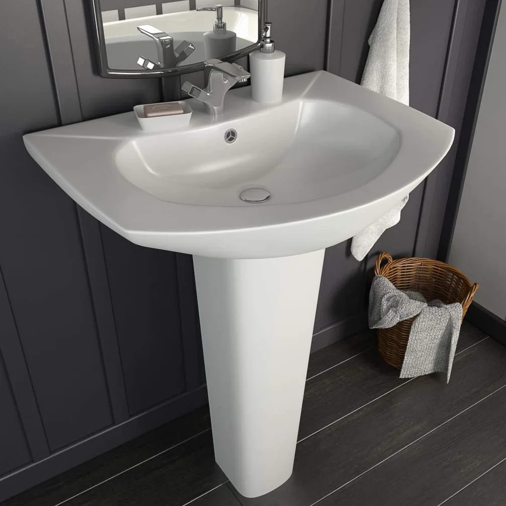 Festnight Lavabo de pie Lavabo con Pedestal en Cerámica Blanco 65x52x20 cm