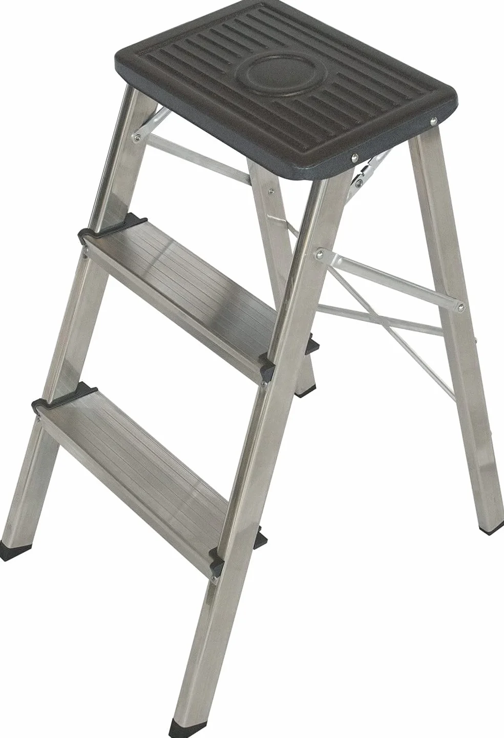 Taburete Plegable Escalera Aluminio 3 peldaños de Tijera Super Resistente hasta 150Kg Acero y alumino Antideslizante Altura de Trabajo hasta 245cm (3 Peldaños)
