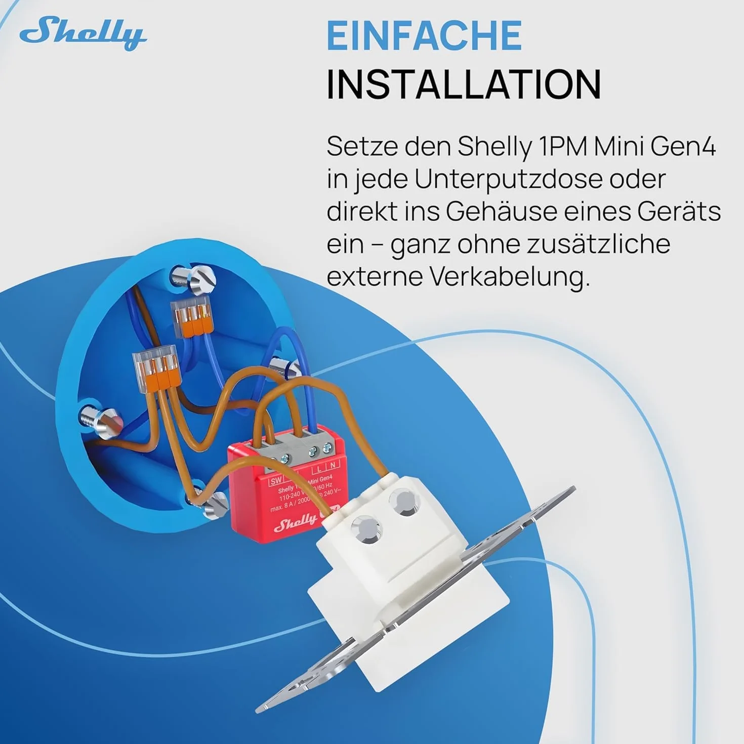 Shelly 1PM Mini Gen4 Inteligente Relé WLAN 1 Canal 8A Medición Potencia Automatización Hogar Alexa Apple HomeKit Google Home Zigbee Matter