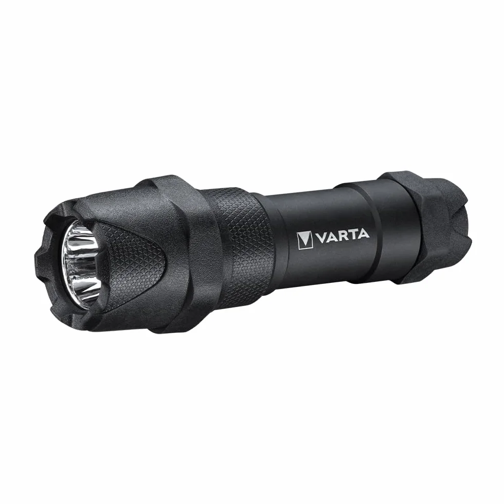 VARTA Indestructible F10 Pro 3,5 Vatios LED Linterna/Linterna de trabajo, incluye 3 pilas AAA de larga duración, resistente al agua y al polvo, absorbe impactos, carcasa de aluminio anodizado, negro