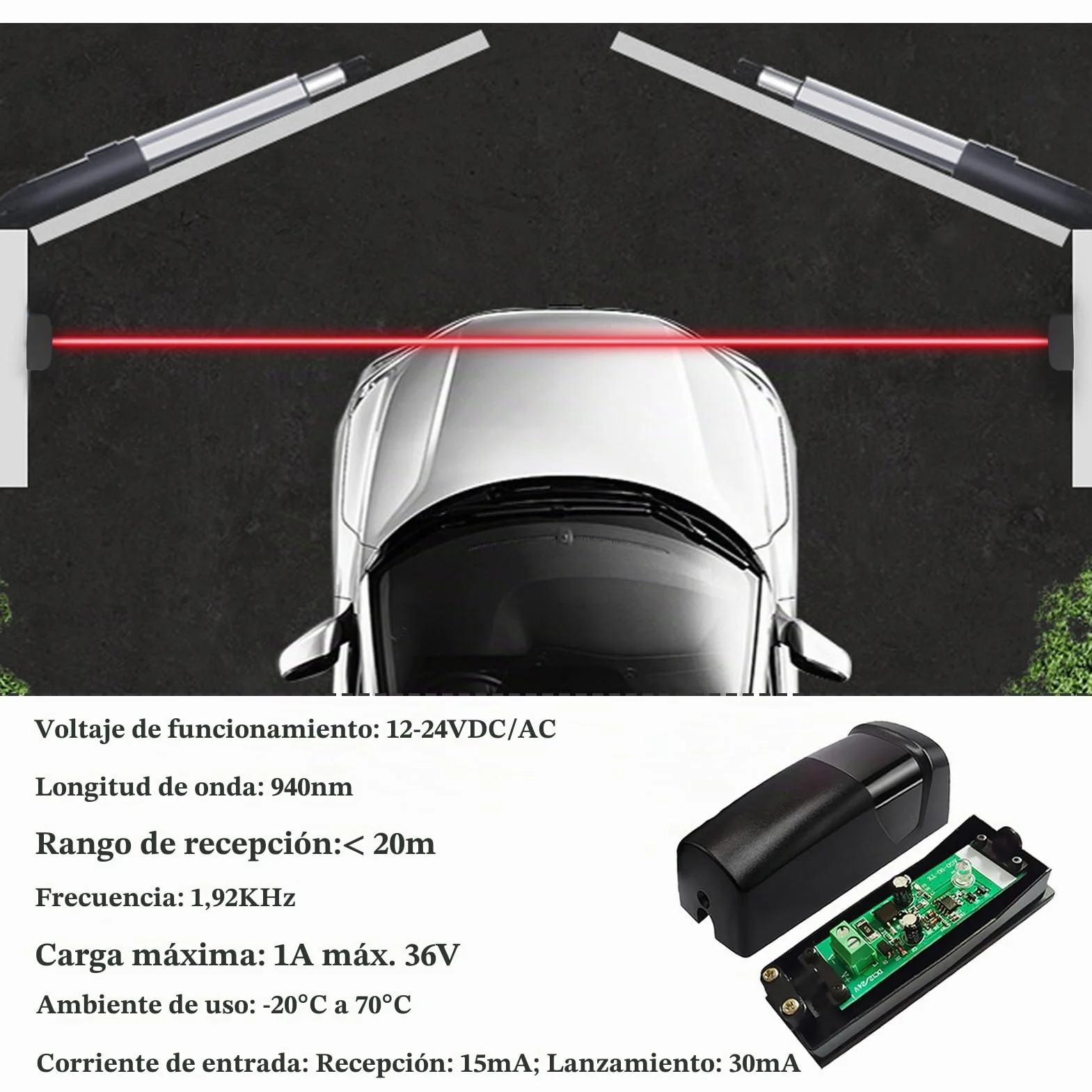 Fotocelula Puerta Garaje, Fotocelula Puerta Garaje, Fotocélulas de Seguridad para Sensor Automático de Puerta, Compatible con Sistemas de Portones y Garajes, 12V/24V AC DC, IP55
