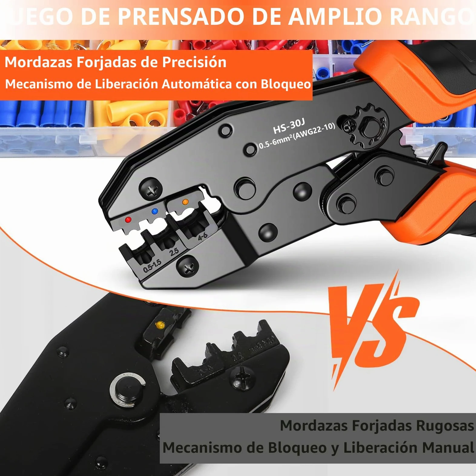 Crimpadora Terminales Eléctricos, 18 Modelos [0,5-6 mm²], Set Alicates Terminales Electricos, Juego de Alicates Crimpadores con 350 Conectores Crimpados Incluidos, Herramienta de Crimpado