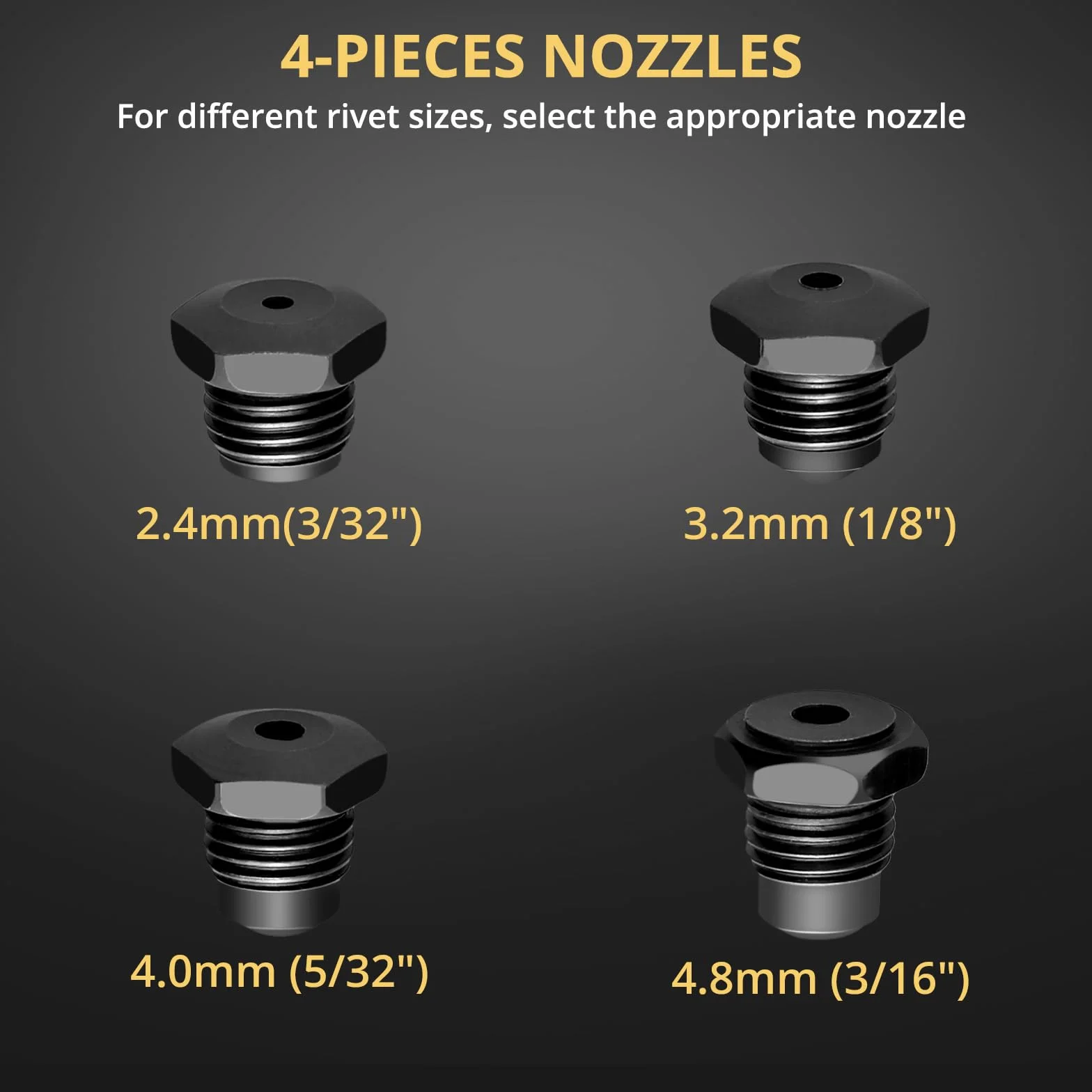 AMTOVL Remachadora Neumática con 4 Boquillas 2.4mm,3.2mm,4.0mm,4.8mm,3 Mordazas,1408KGF,Pistola de Remachadora Hidraulica Autocebante para Reparación de Automóviles