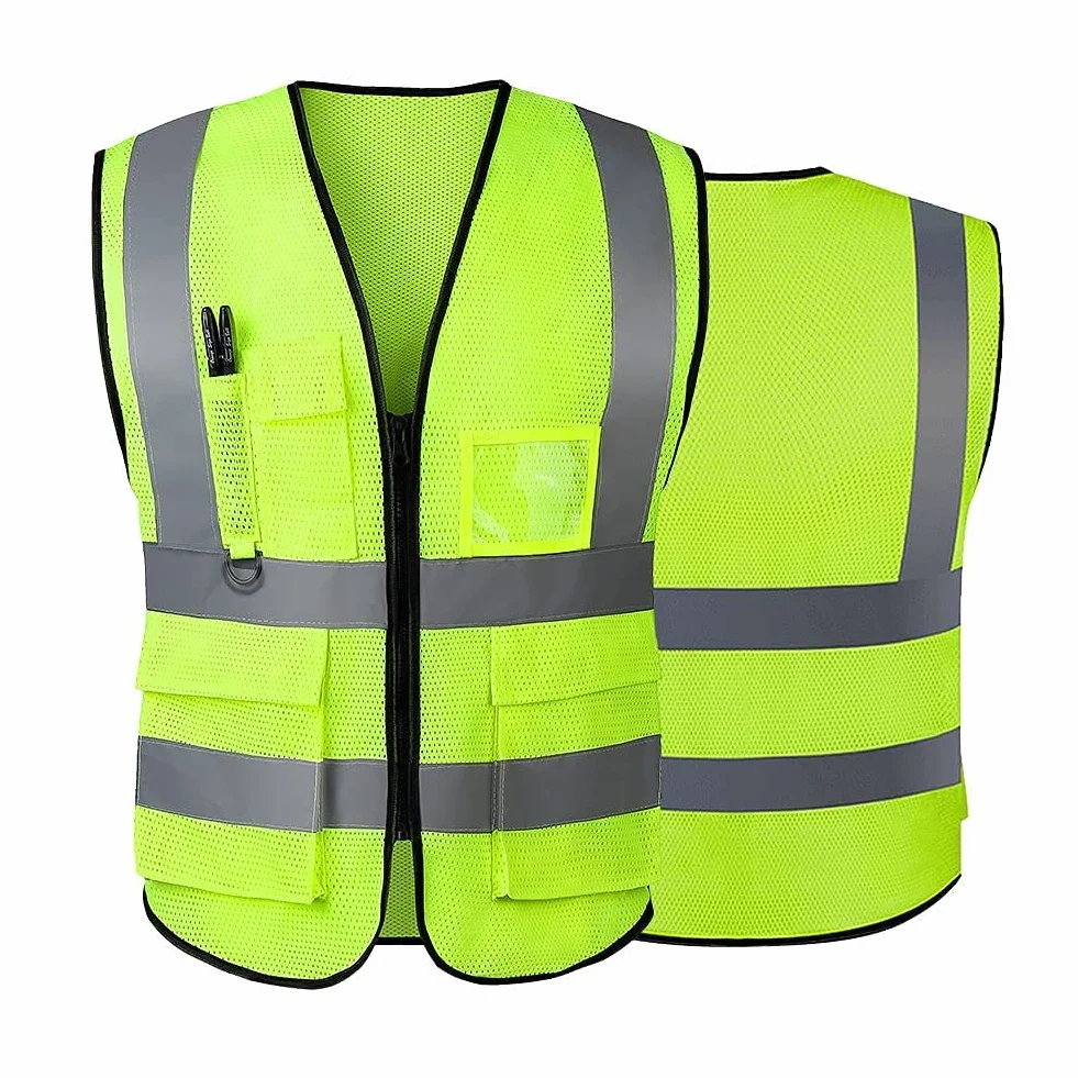 Chaleco de seguridad reflectante de alta visibilidad para mujeres y hombres, con bolsillos y cremallera frontal, cumple con las normas ANSI/ISEA