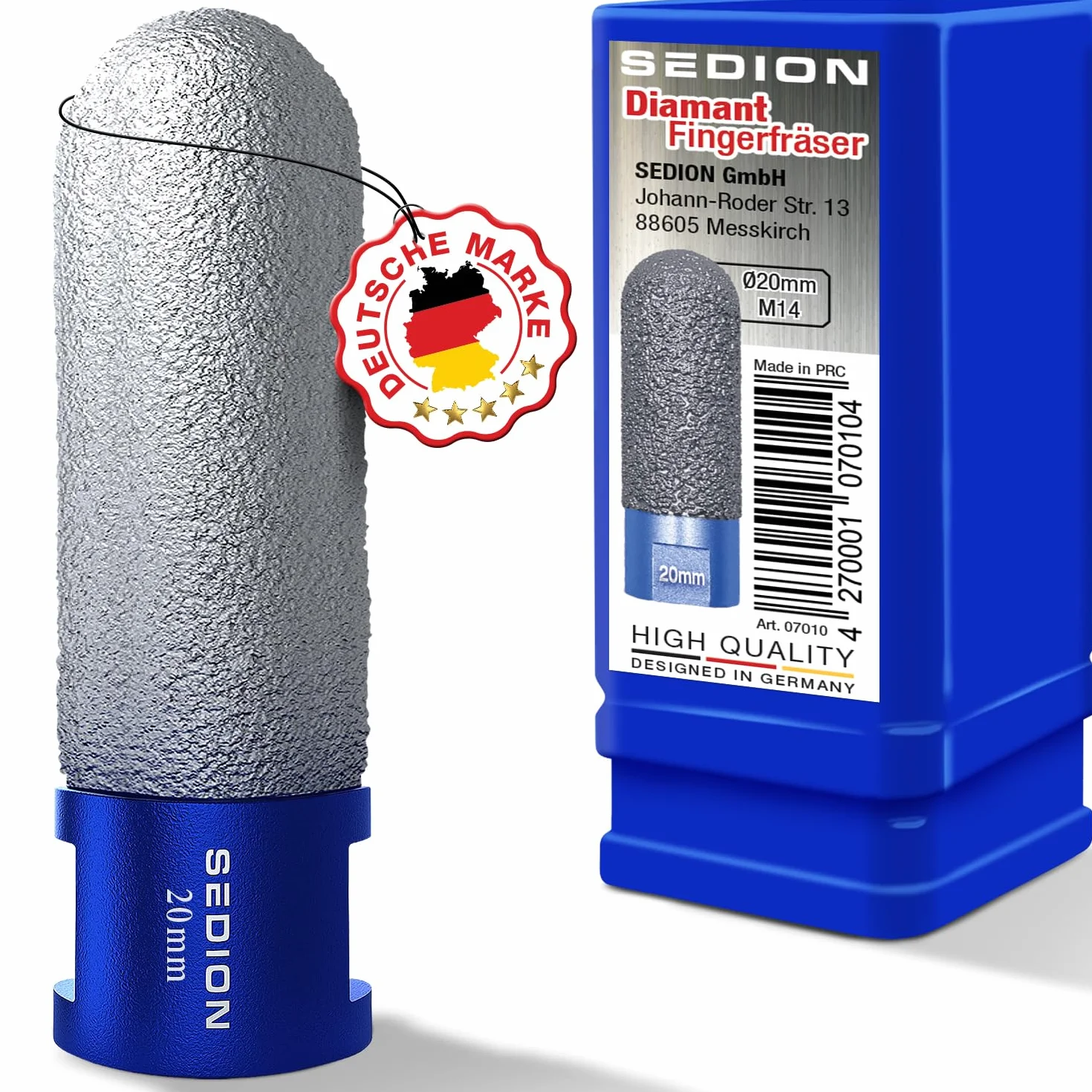 Fresa de diamante 20mm x M14 - para taladrar y fresar baldosas duras - Fresa para baldosas 20 mm - Diamantes de primera calidad Sedion - Fresa compatible con Bosch Makita uvm. Amoladora