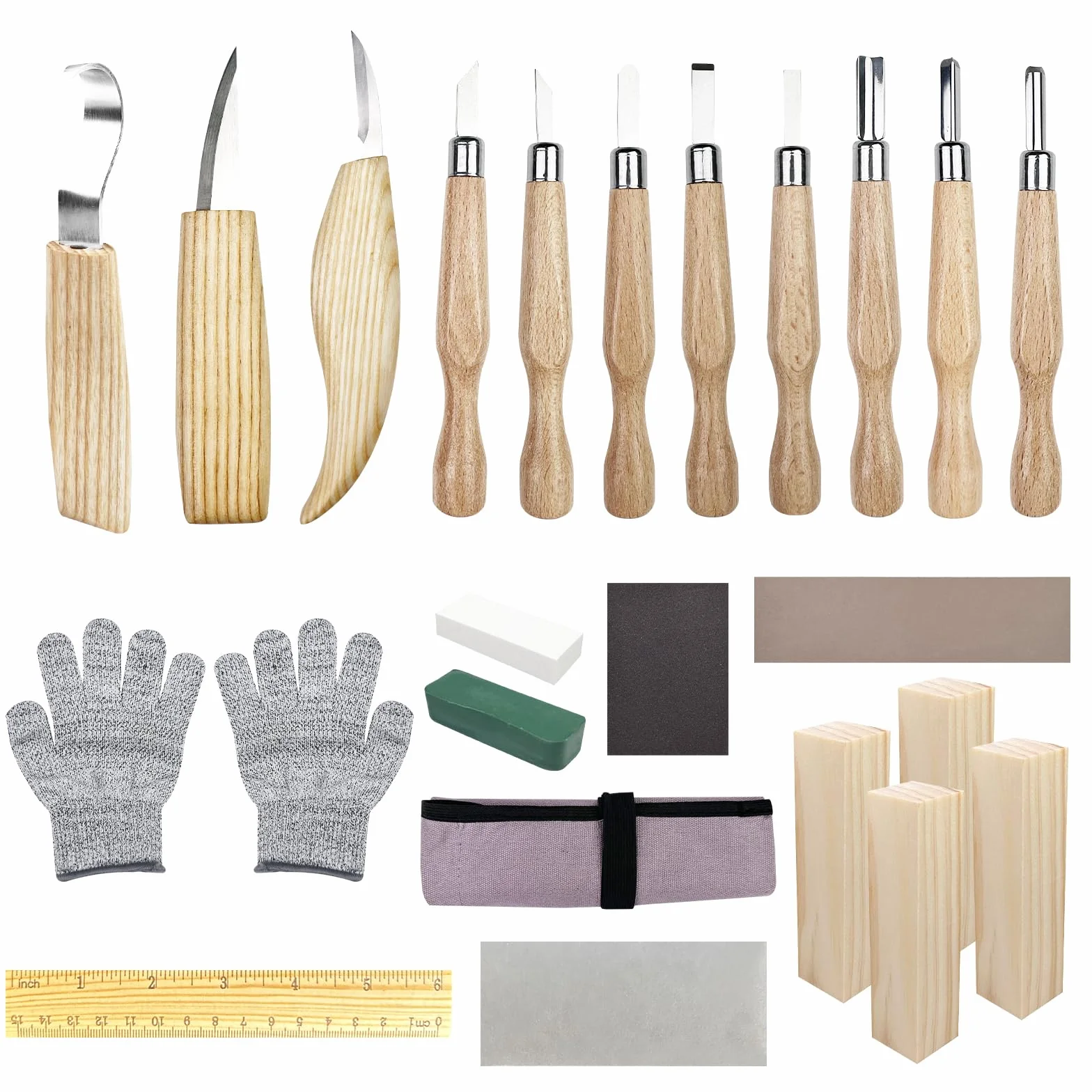 Traxenta Kit Cuchillos para Tallar Madera, 25 PCS Herramientas para Tallar Madera, Juego de Gubias para Tallar Madera, Wood Carving Tools para Principiante, Adultos, Niños, 11 Cuchillo de Talla