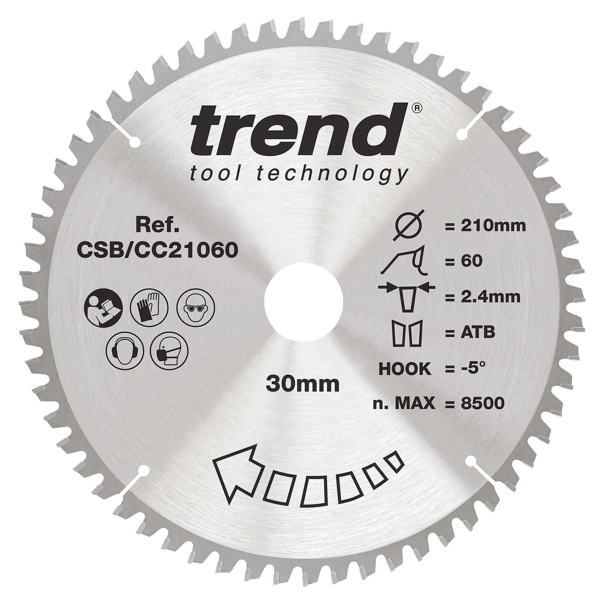 Hoja de sierra ingletadora Trend TCT 210 mm 60 dientes CSB/CC21060