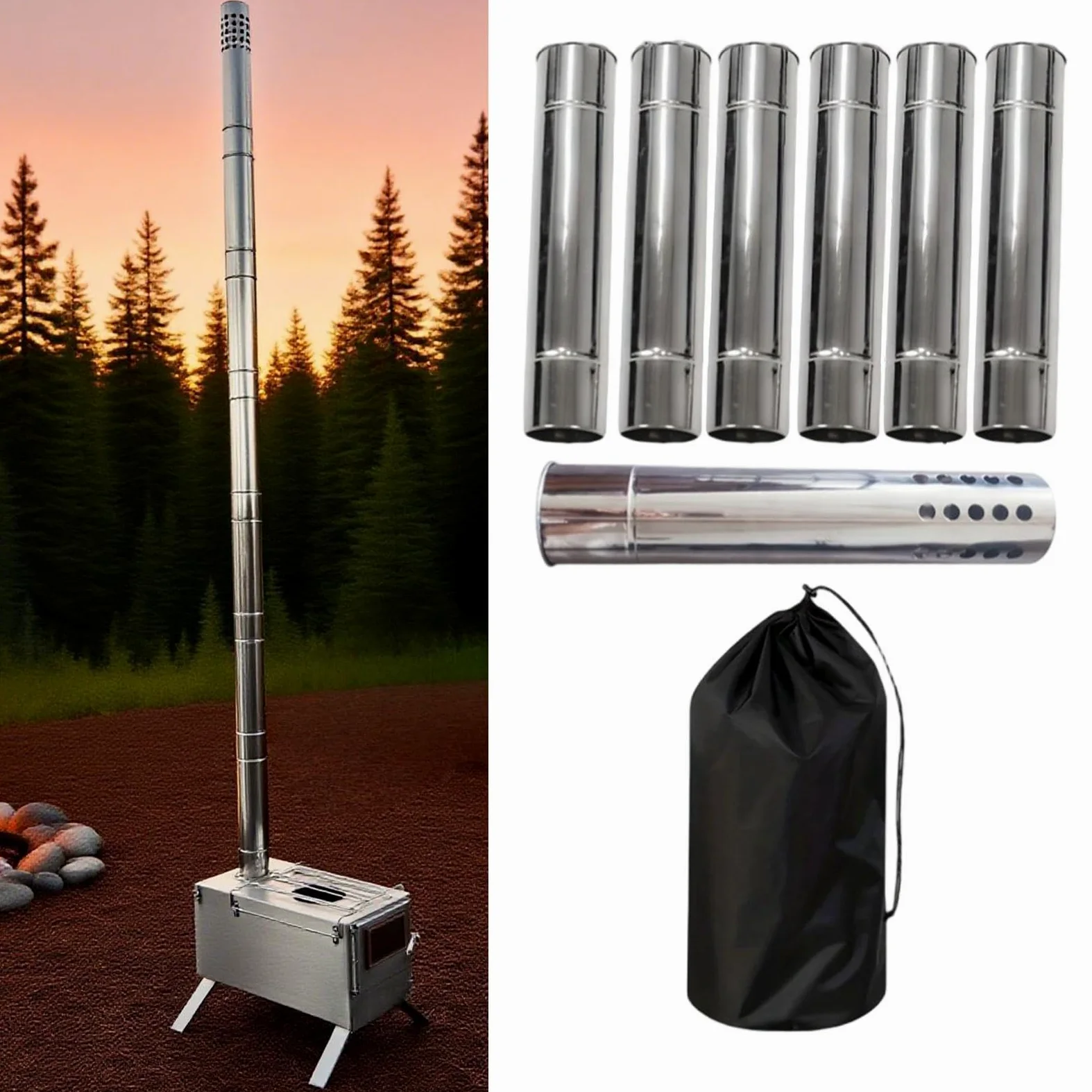 6 Tubos de Chimenea de Acero Inoxidable para Estufa de Camping, para Uso en Exteriores.