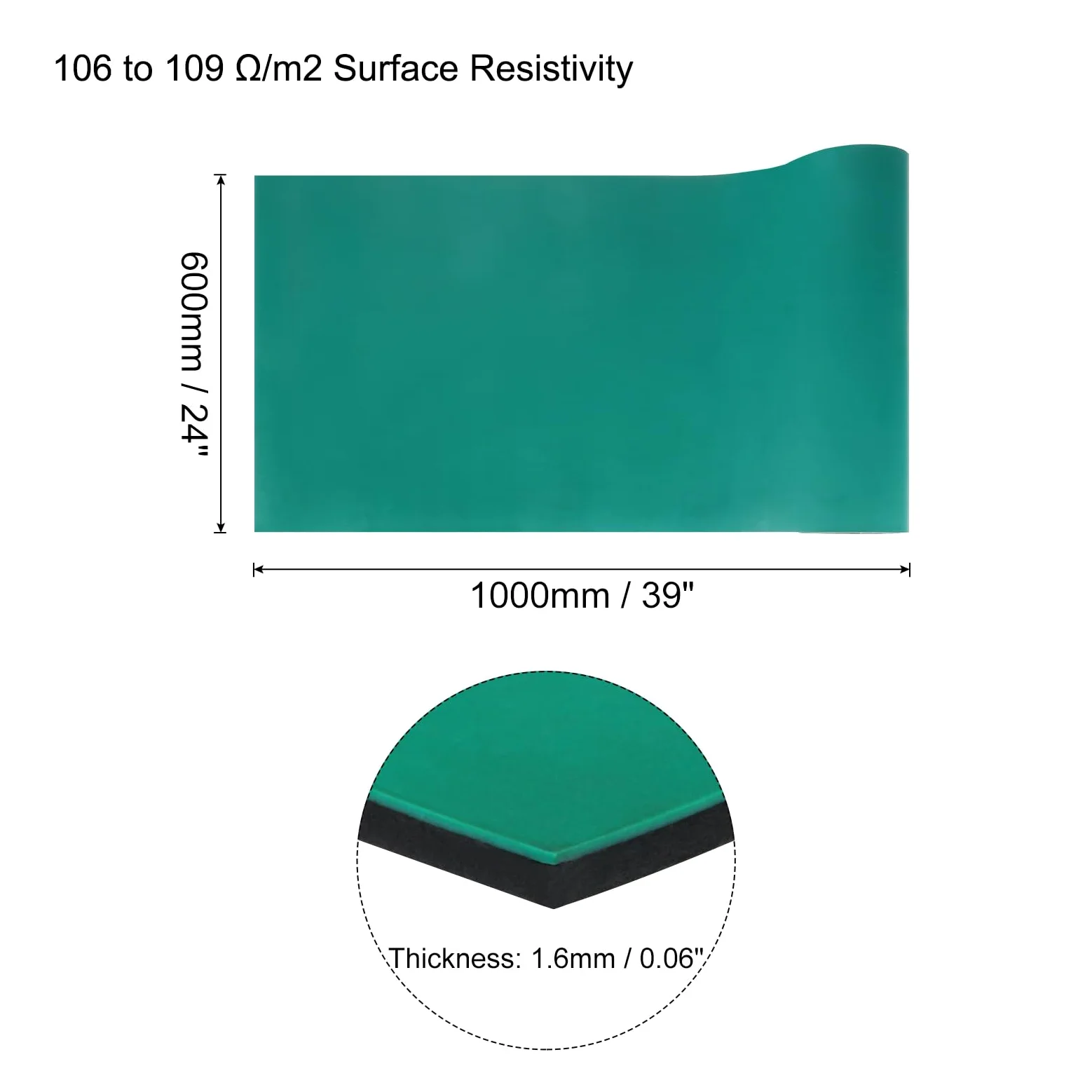 QUARKZMAN 100x60cm Gran Tapete de Soldadura de Silicona ESD Extra Grande de Alta Temperatura Antiestático para Banco de Trabajo con Conexión a Tierra para Reparación 1.6mm