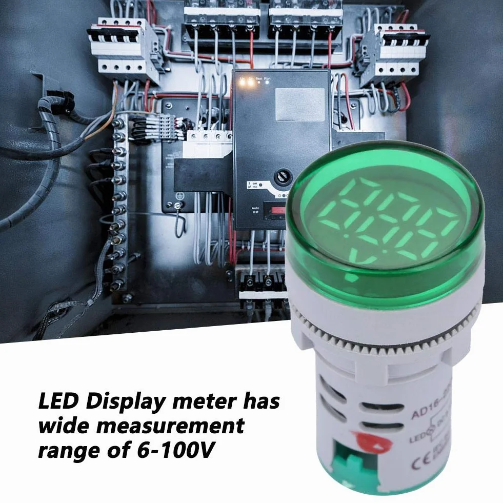 Voltímetro LED Digital Luminoso Indicador de Voltaje, Comprobador de Lámpara Redondo (Green)
