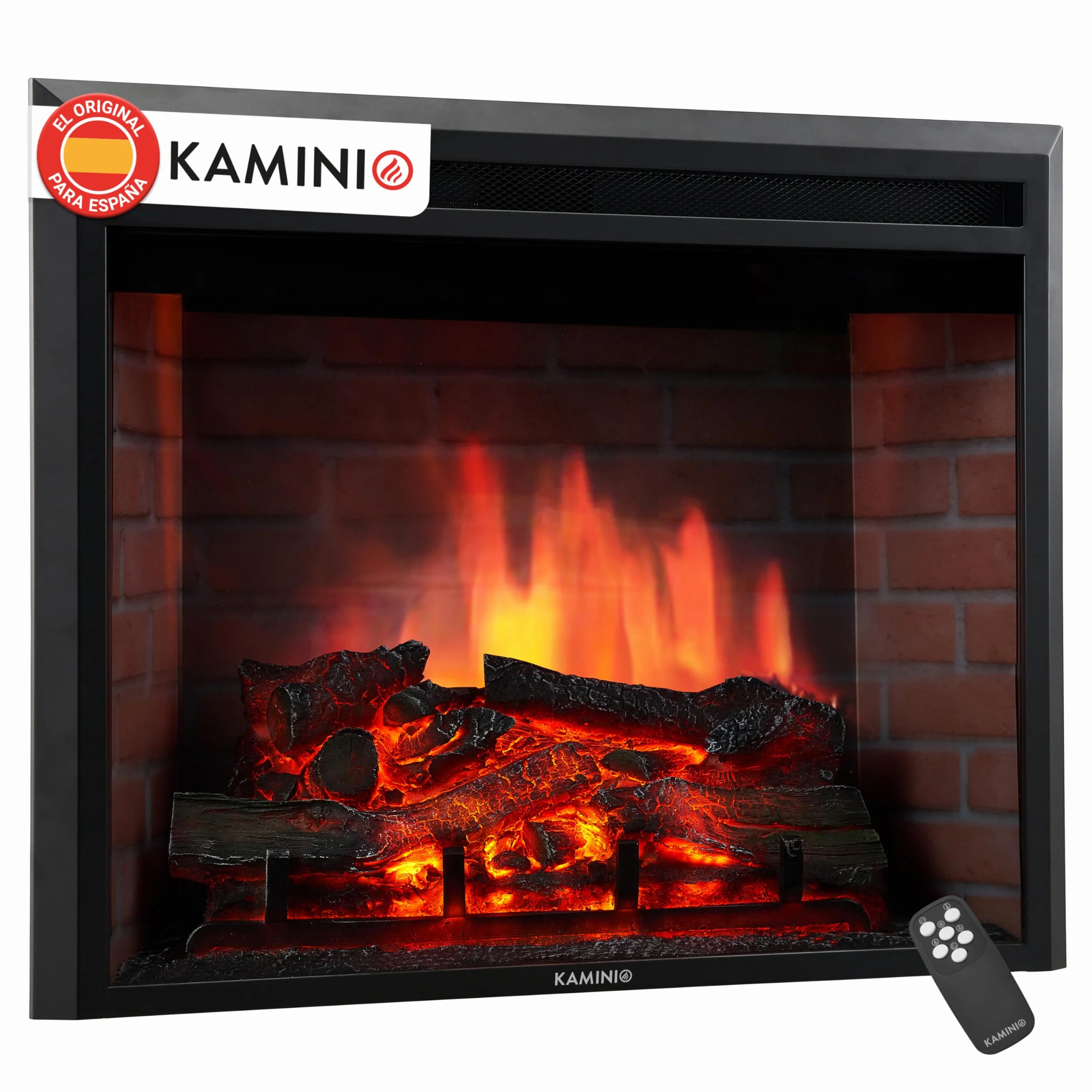 KAMINIO Eléctrica Chimenea Luca - Chimenea empotrada eléctrica con calefacción, Efecto de Llama 3D, 12 Colores de Llama, Control Remoto (30 Pulgada)