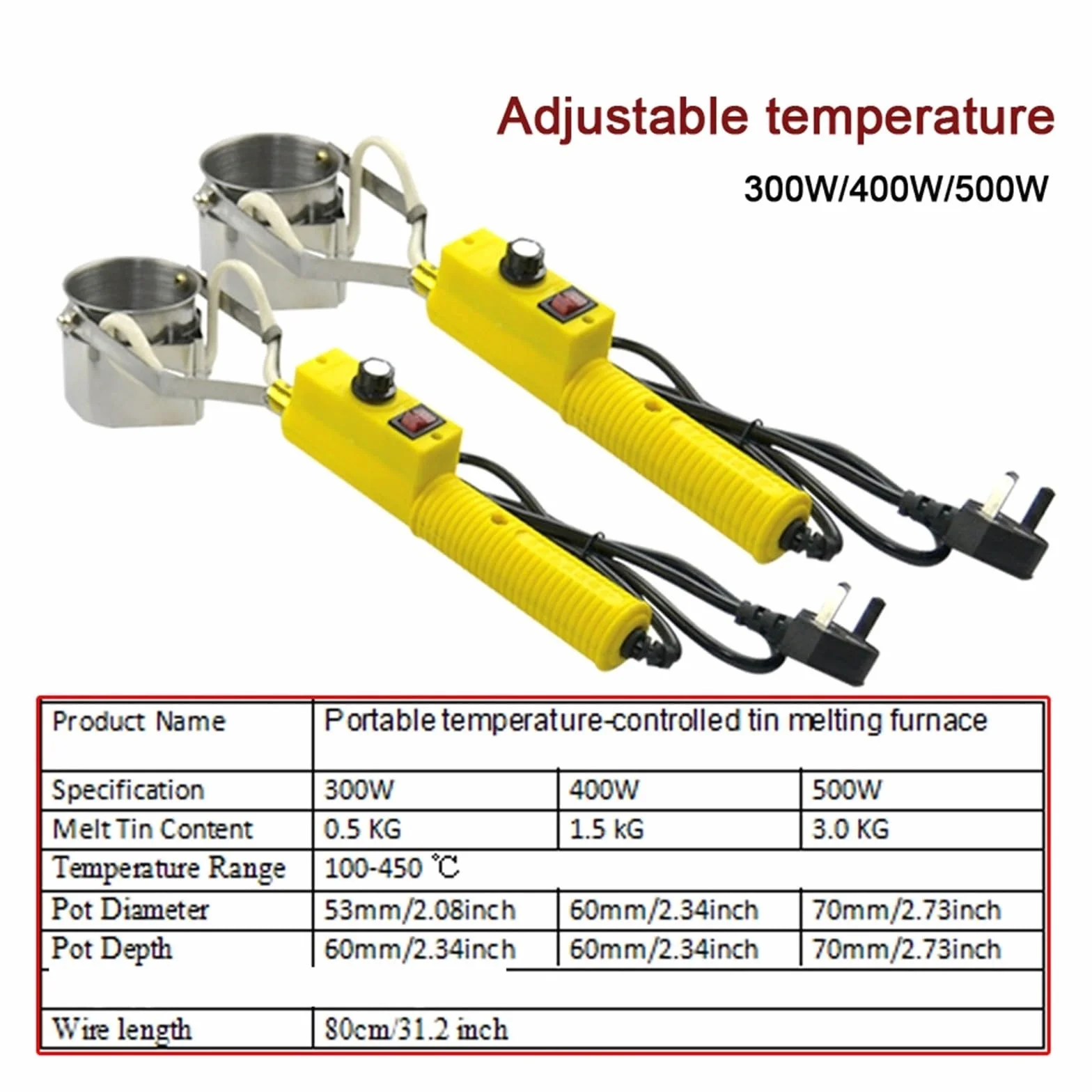 Crisol de soldadura, Crisol portátil de 300W/400W/500W, horno de fusión de estaño, herramienta de baño for desoldar con Control de temperatura ajustable de mano(300W Constant)