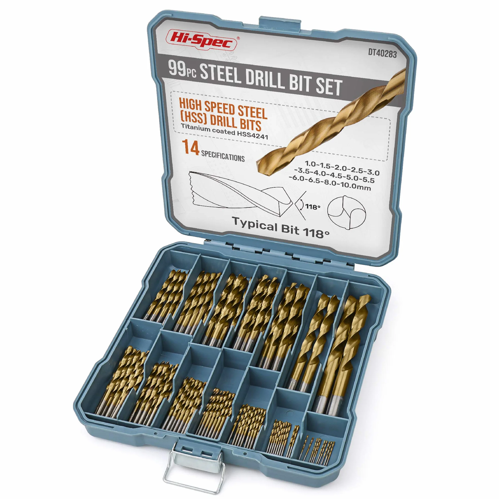 Hi-Spec Juego de Brocas de 99 Piezas. Set de Acero Recubiertas en Titanio HSS.Para Taladrar y Perforar Metal, Hormigon, y Madera. Accesorio ideal para Taladro Electrico y Caja Herramientas
