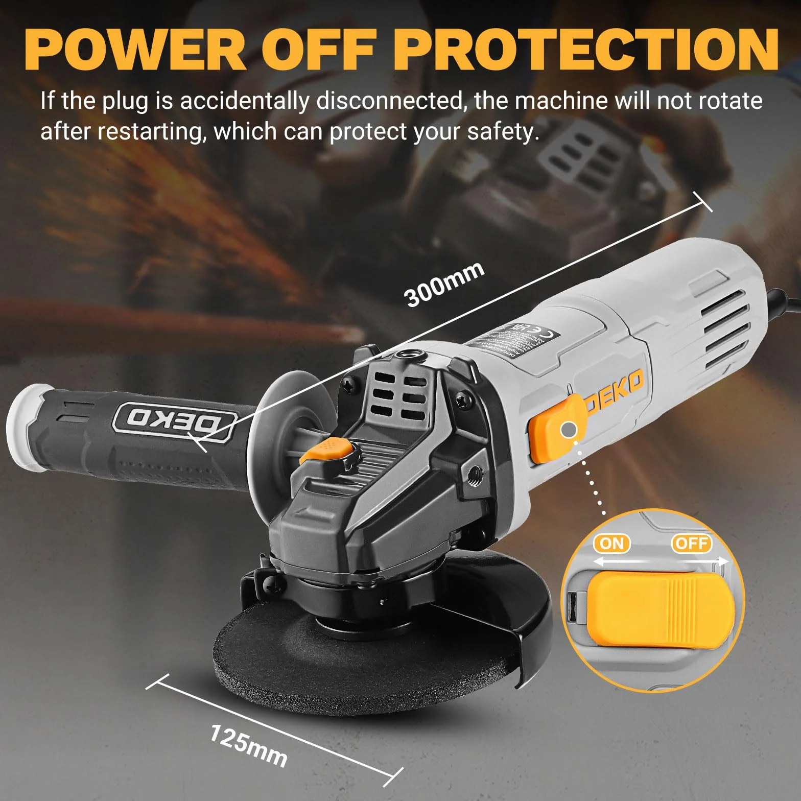 Amoladora Angular, DEKOPRO 125 mm 800W Amoladora Angular eléctrica, 12.000 RPM, Velocidad Ajustable, para cortar, lijar