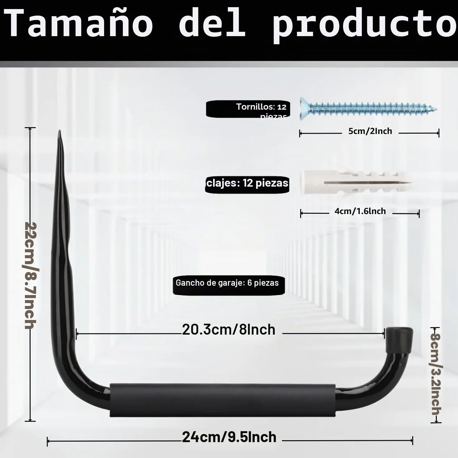 Ganchos para Escaleras de Almacenamiento de Garaje 24CM 9,5 Pulgadas Estante de Utilidad de Brazo Jumbo Resistente