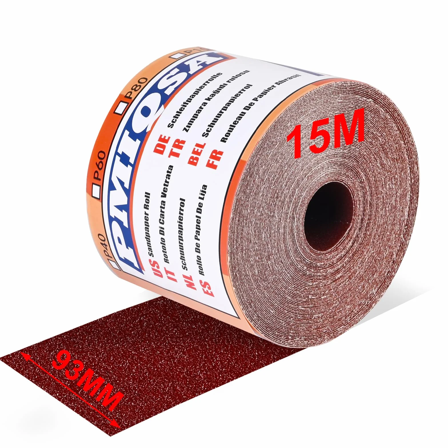 Rollo De Papel De Lija Grano 80, 93 Mm X 15 M, Papel De Lija De óXido De Aluminio Para Lijar, Pulir Y Eliminar El óXido