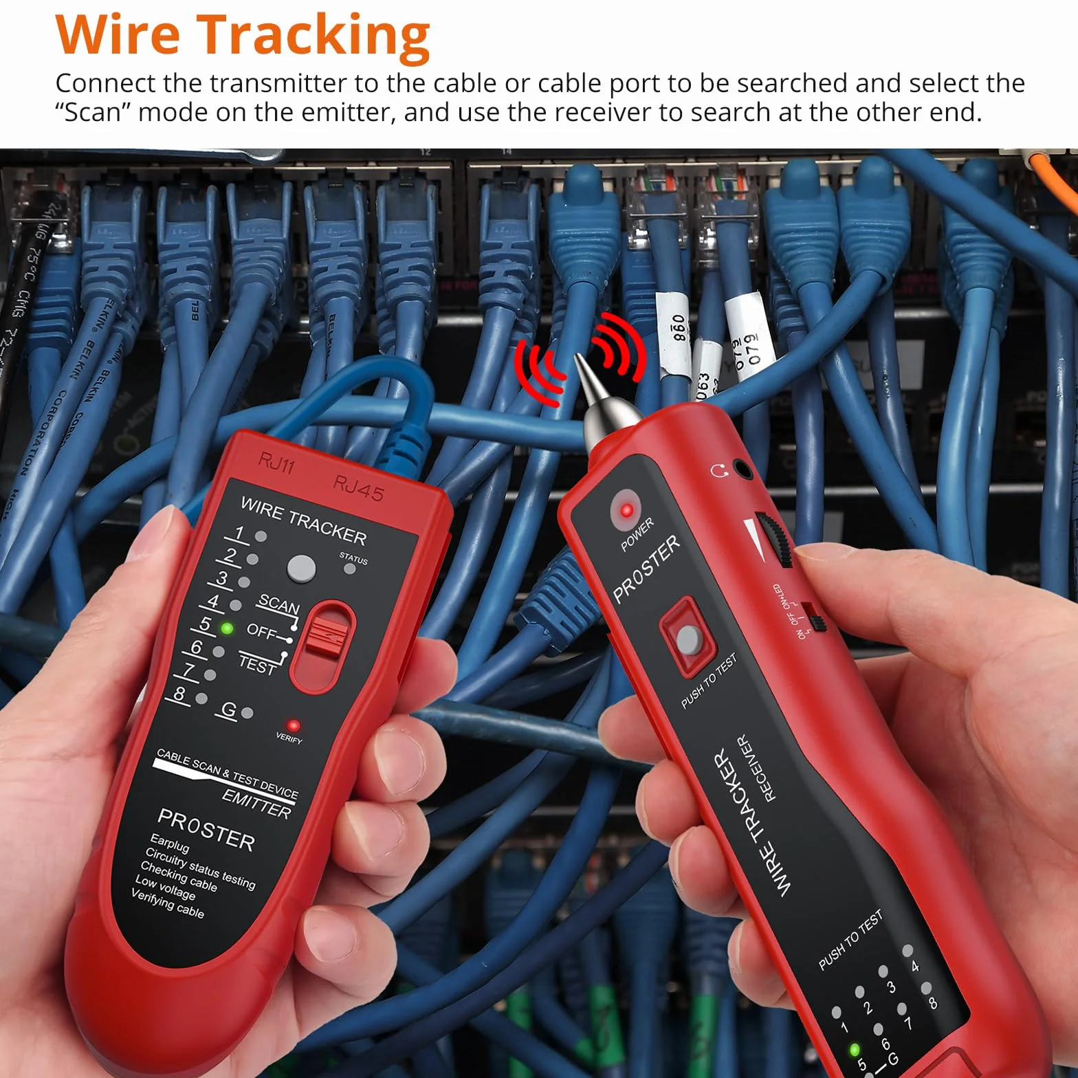 Proster Comprobador de Cables RJ45 RJ11 con Pelacables Tester de Red LAN Ethernet - Rojo