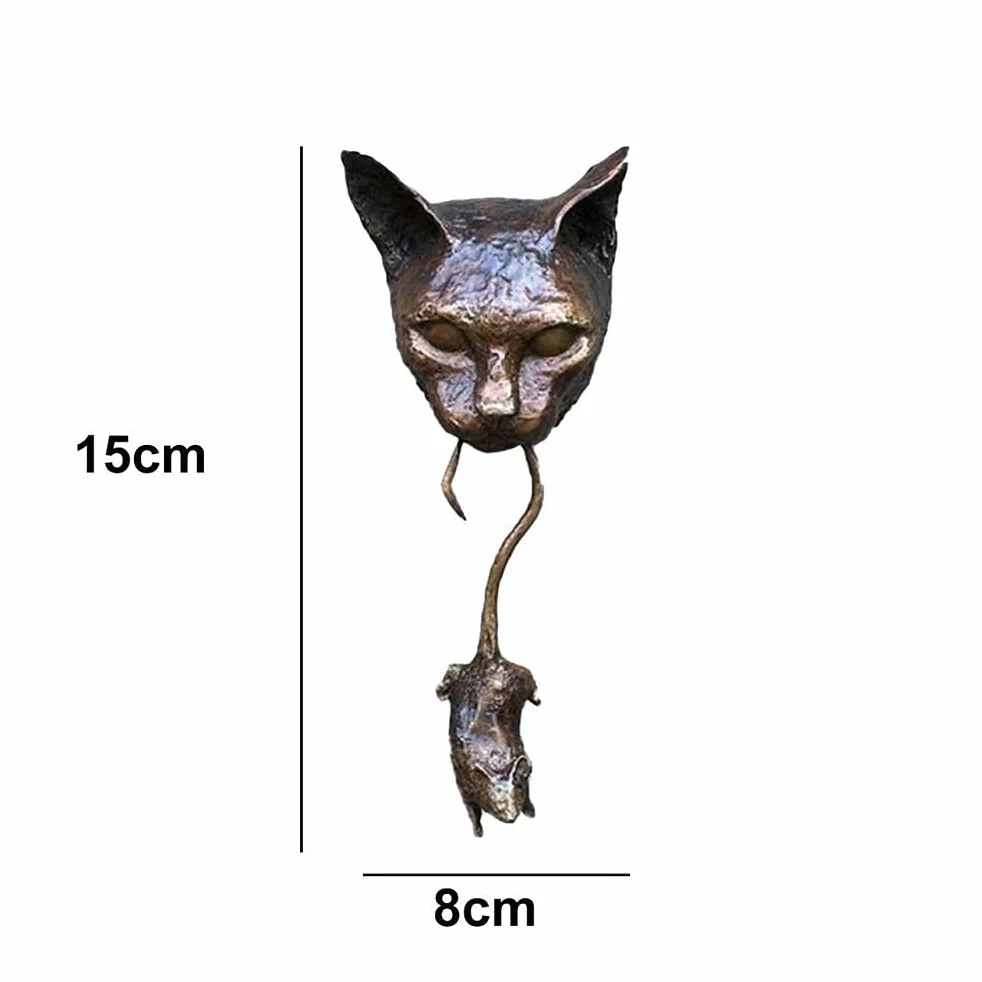 HUSHUI Aldaba de Puerta, aldaba de Puerta de Gato Escultura Gato atrapar ratón Escultura de Pared Colgante de Resina para Patio Sala de Estar