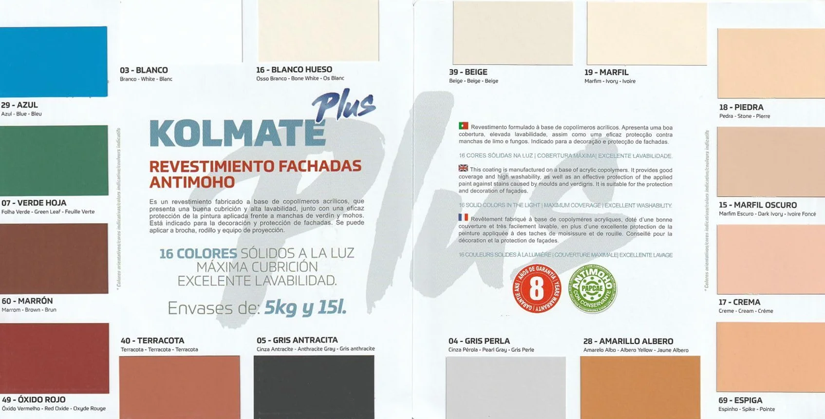 Pintura Fachadas Antimoho KOLMATE PLUS (Amarillo Albero, 5 kilos)
