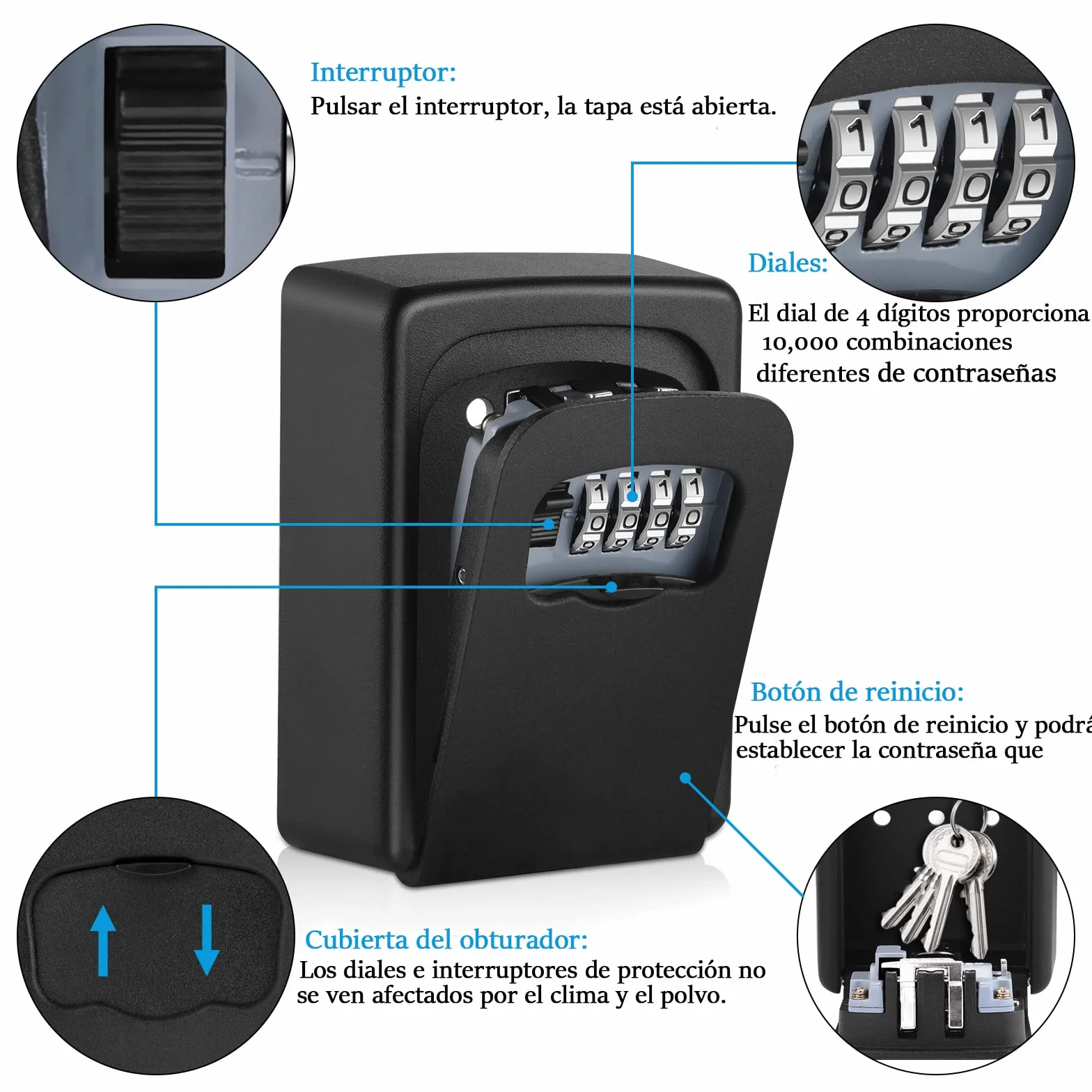 Nestling Caja Fuerte de Llaves Exterior, Montada en la Pared, Caja de Seguridad con Codigo Impermeable para Guardar de Forma Segura Llaves de Coche y Tarjetas de Crédito