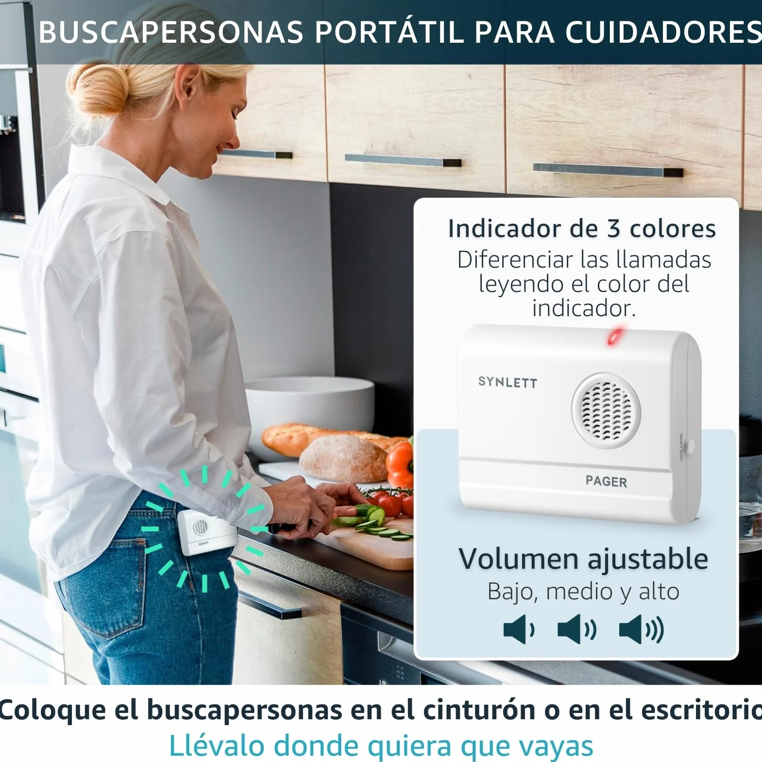 Buscapersonas con Sensor de Movimiento y Pager Portátil Sistema Alarma Cama Ancianos Teleasistencia Prevención Caídas