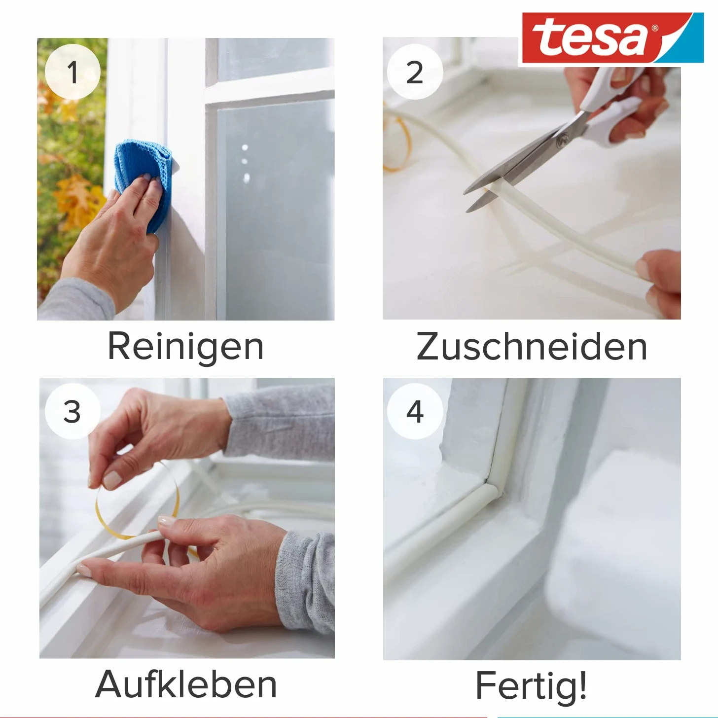 tesamoll Perfil E - Paquete de 2 - Burlete de Caucho Autoadhesivo para Aislar Ventanas y Puertas y Sellar Huecos - Blanco - 2x 10 m x 9 mm x 4 mm