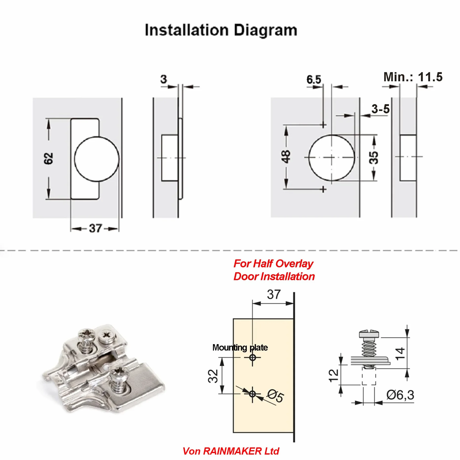 110 Grado Semi Solapado 35mm Soft Close Bisagras de Clip con Amortiguación Bisagra con Suave Cierre para Puerta de Mueble Armario de Cocina 8 Pcs