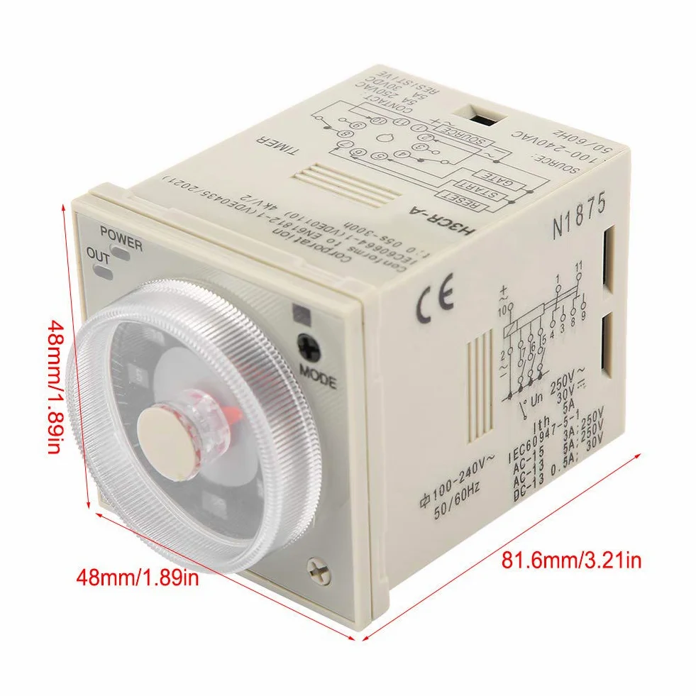 H3CR-A 11-Pin rango de tiempo de temporizador de retardo ajustable 100-240VAC 100-125VDC 0.5S-300H relé de tiempo de control de perilla