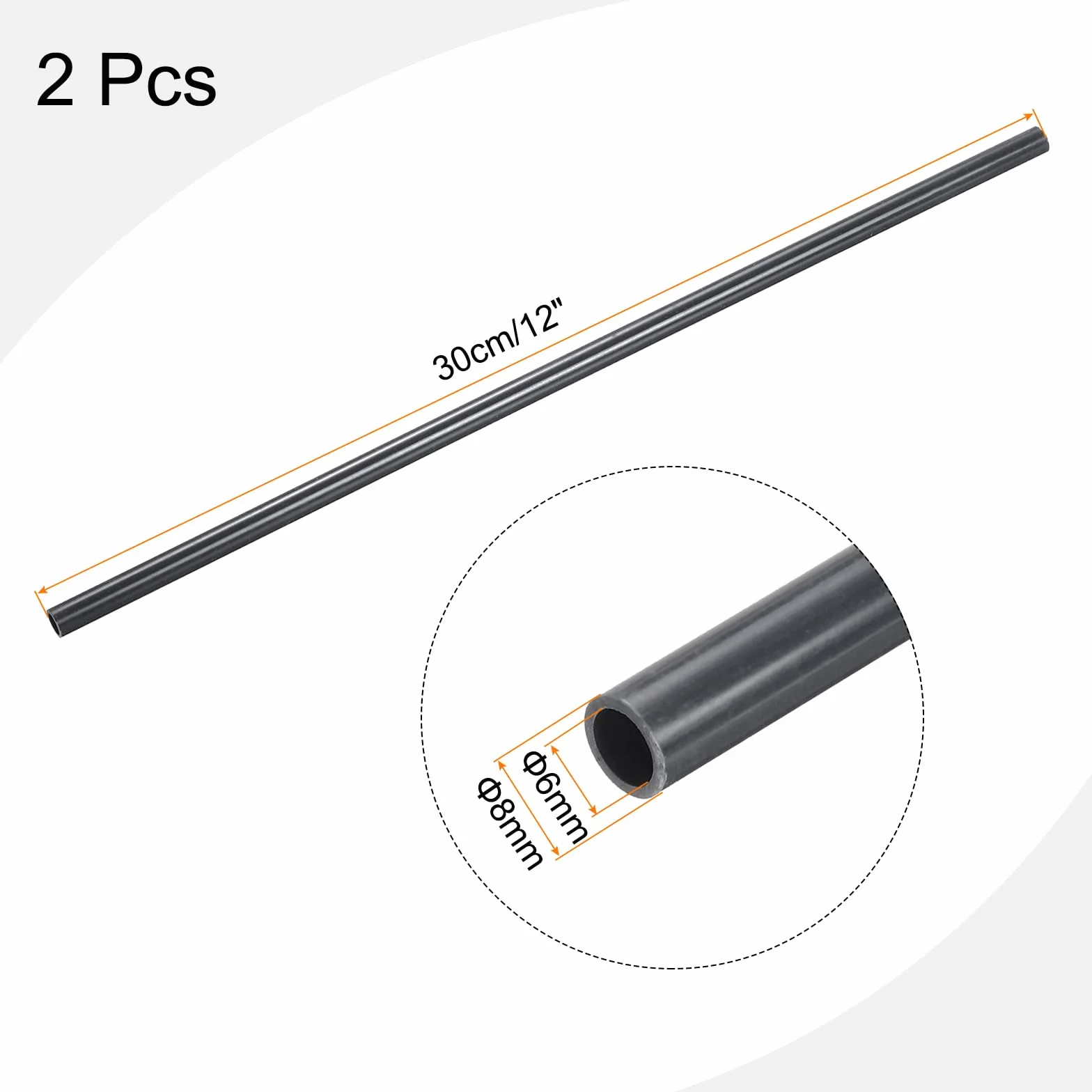 QUARKZMAN 30cm Tubo Rígido PVC 6x8mm ID*OD Alto Impacto Acuario Tubería Agua Piscina Riego Fontanería Gris Oscuro 2pcs