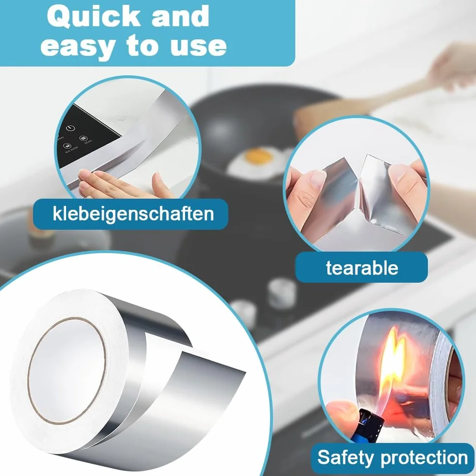 Cinta Adhesiva de Aluminio, 60mm x 50m Cinta Aluminio Adhesiva Impermeable y Resistente al Calor y altas temperaturas para Sellar Sistemas, conductos y Aire Acondicionado